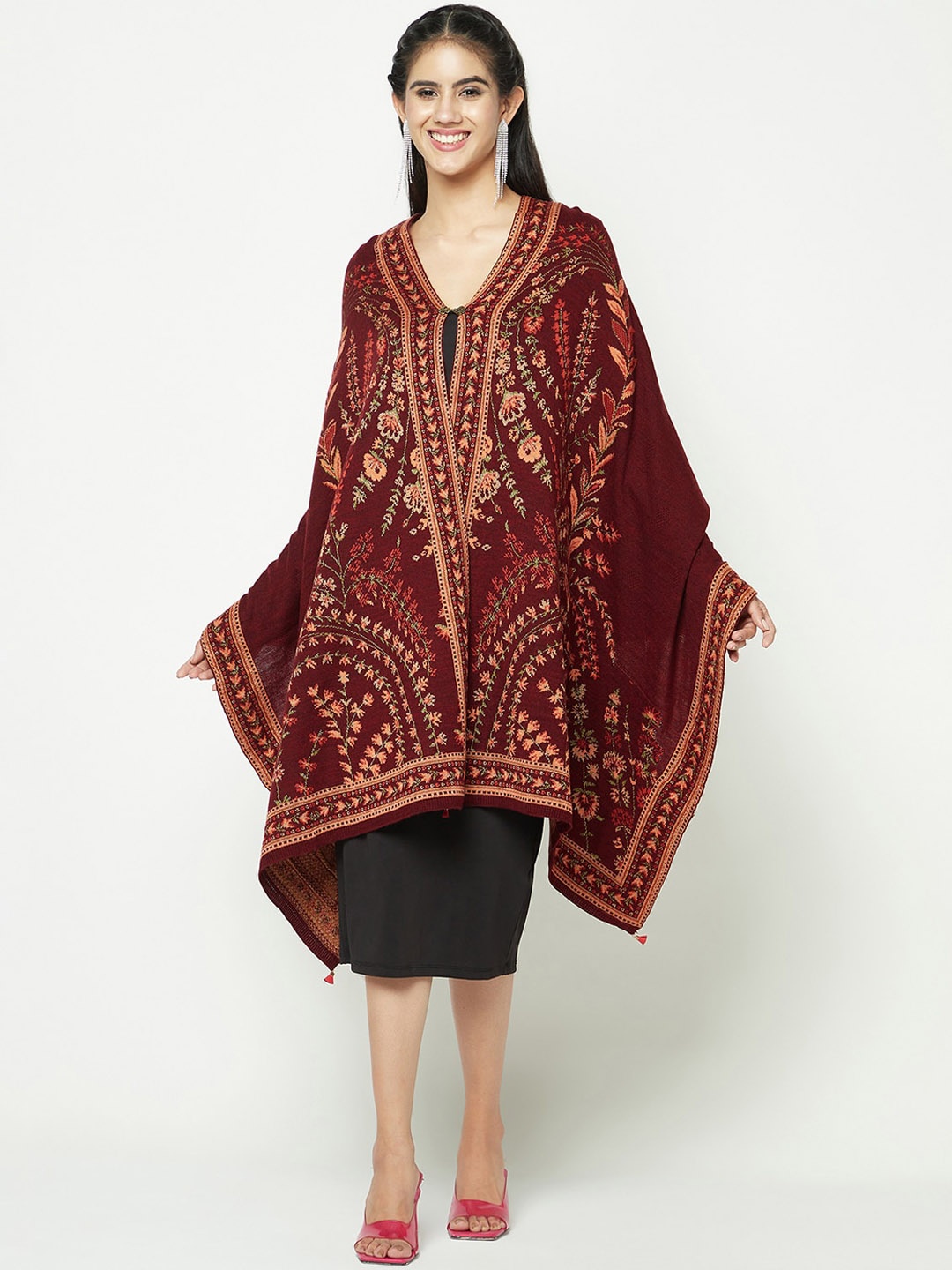 

Knitstudio Ethnic Motifs Woven Design Shawl, Maroon