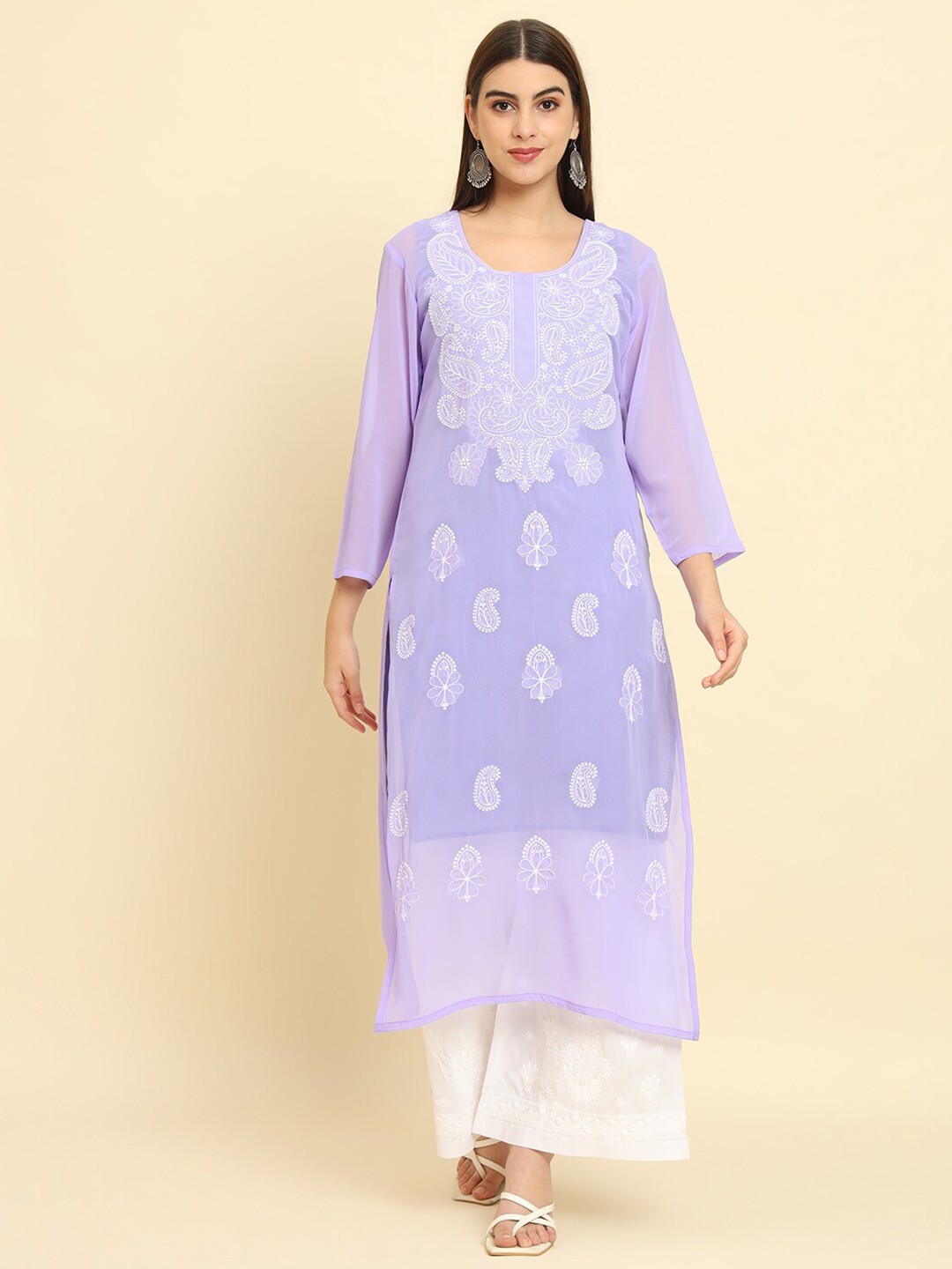 

Rudraaksha Creations Paisley Embroidered Chikankari Georgette Kurta, Lavender