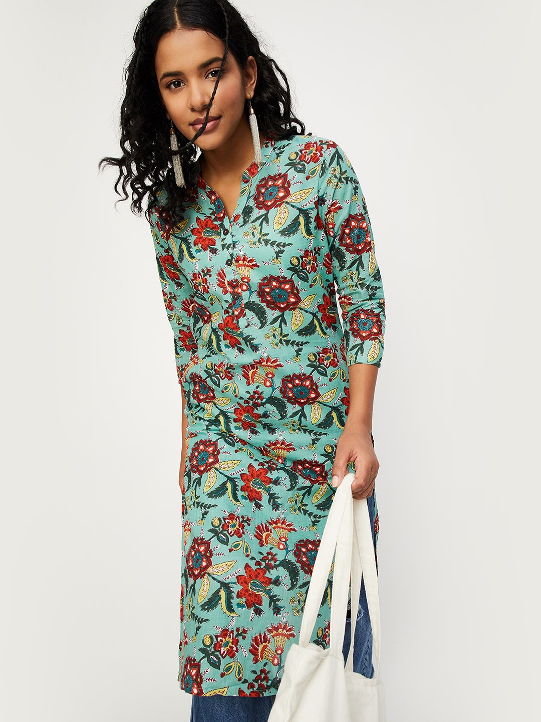 

max Floral Printed Straight Kurta, Green
