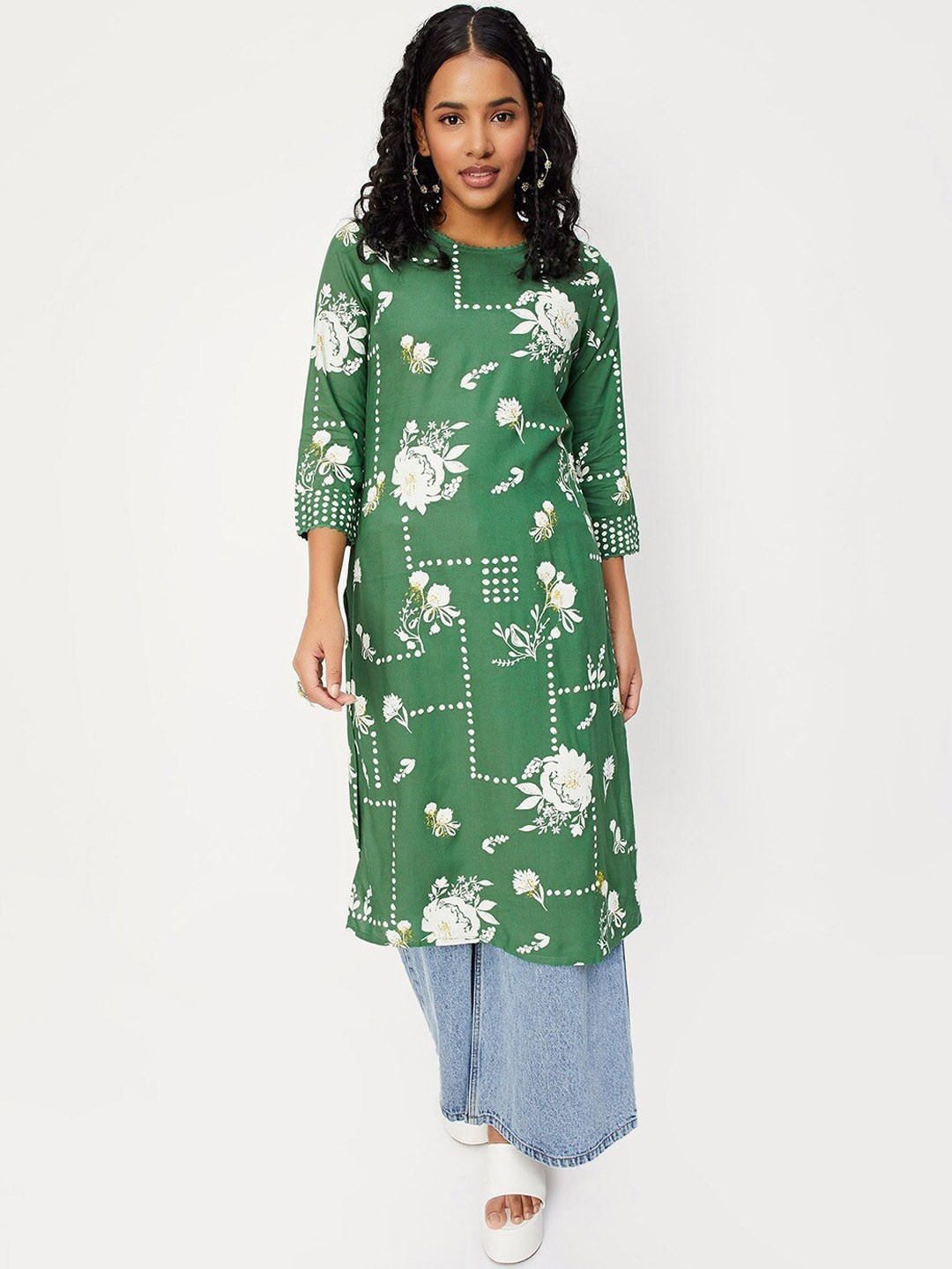 

max Floral Printed Straight Kurta, Green