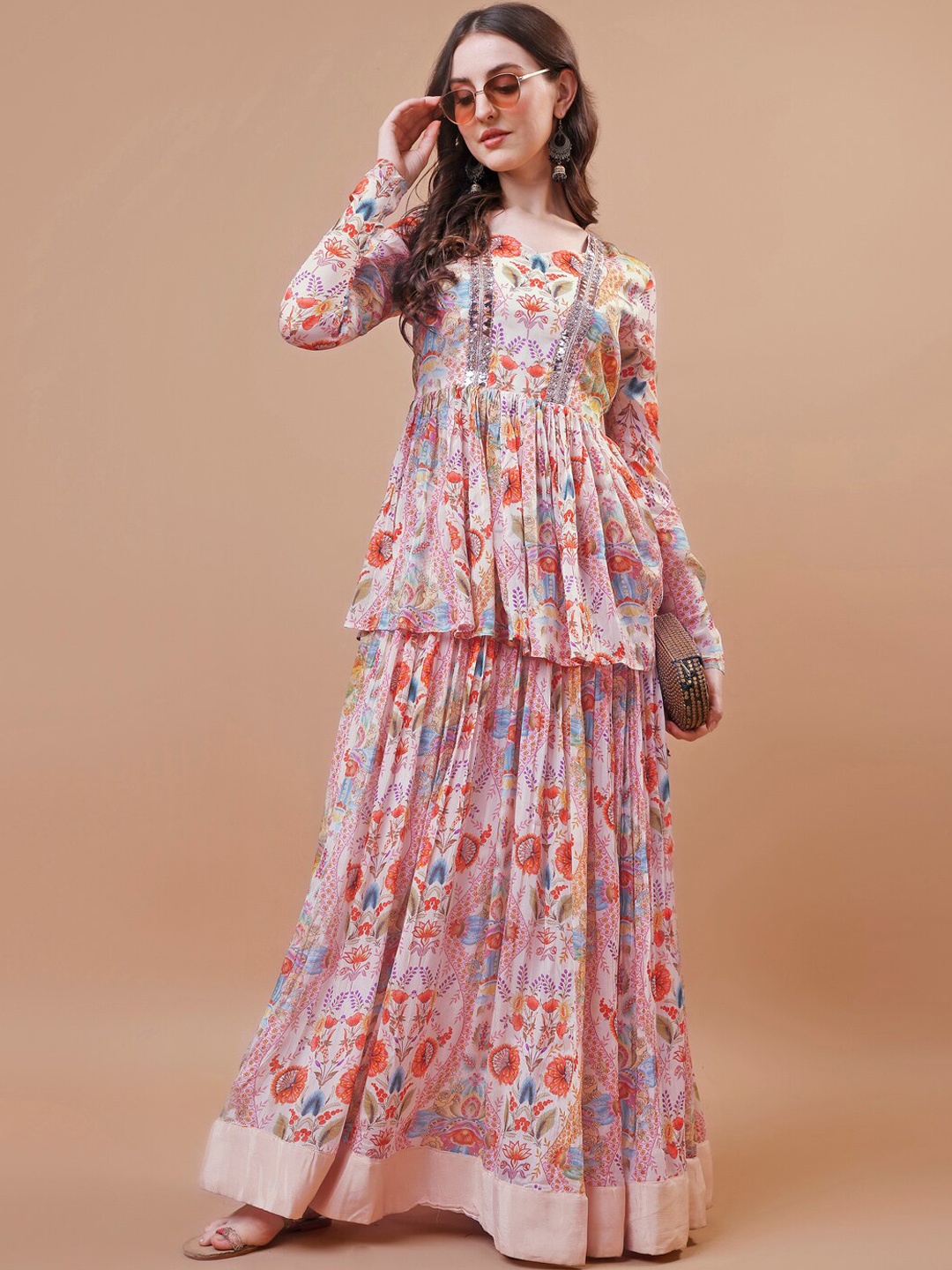 

TWAM SUNDARA Floral Printed Tunic & Skirt, White