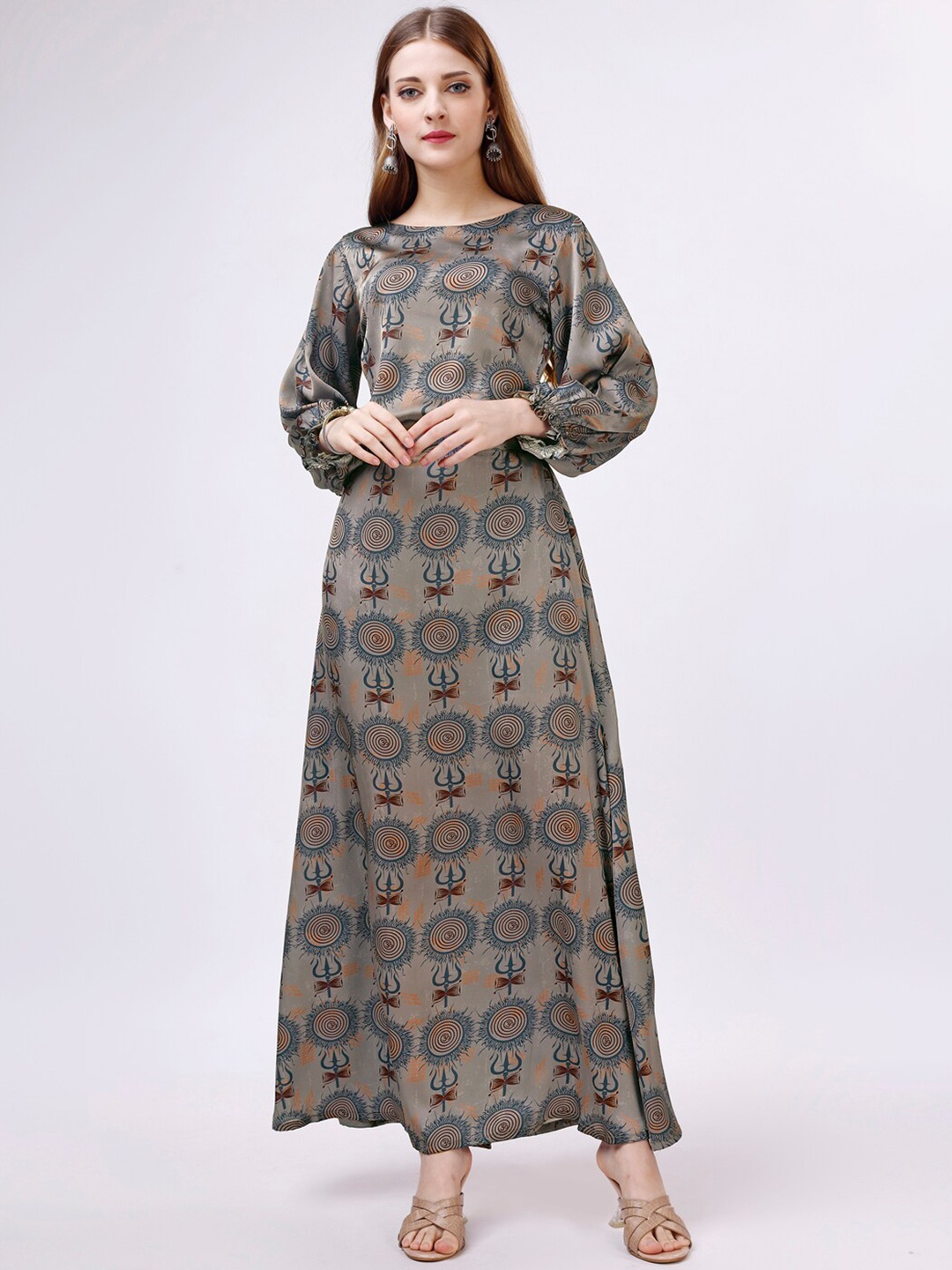 

TWAM SUNDARA Ethnic Motifs Printed Tunic With Skirt Co-Ords, Grey