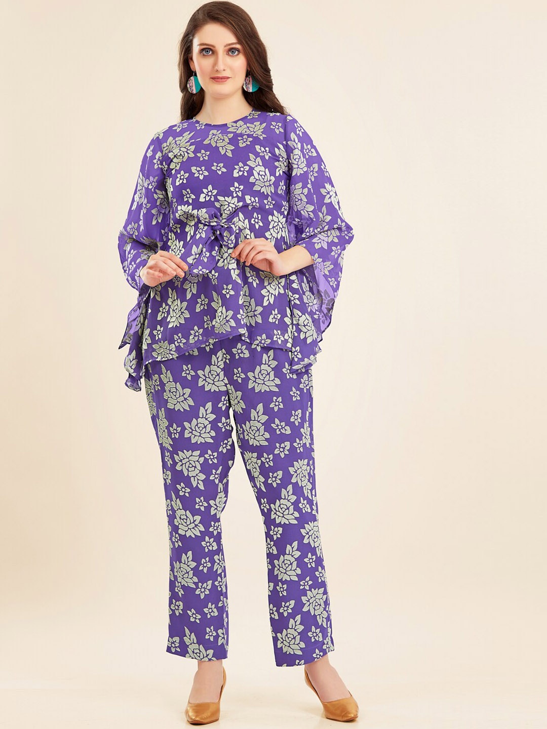 

TWAM SUNDARA Floral Printed Top With Trousers, Purple