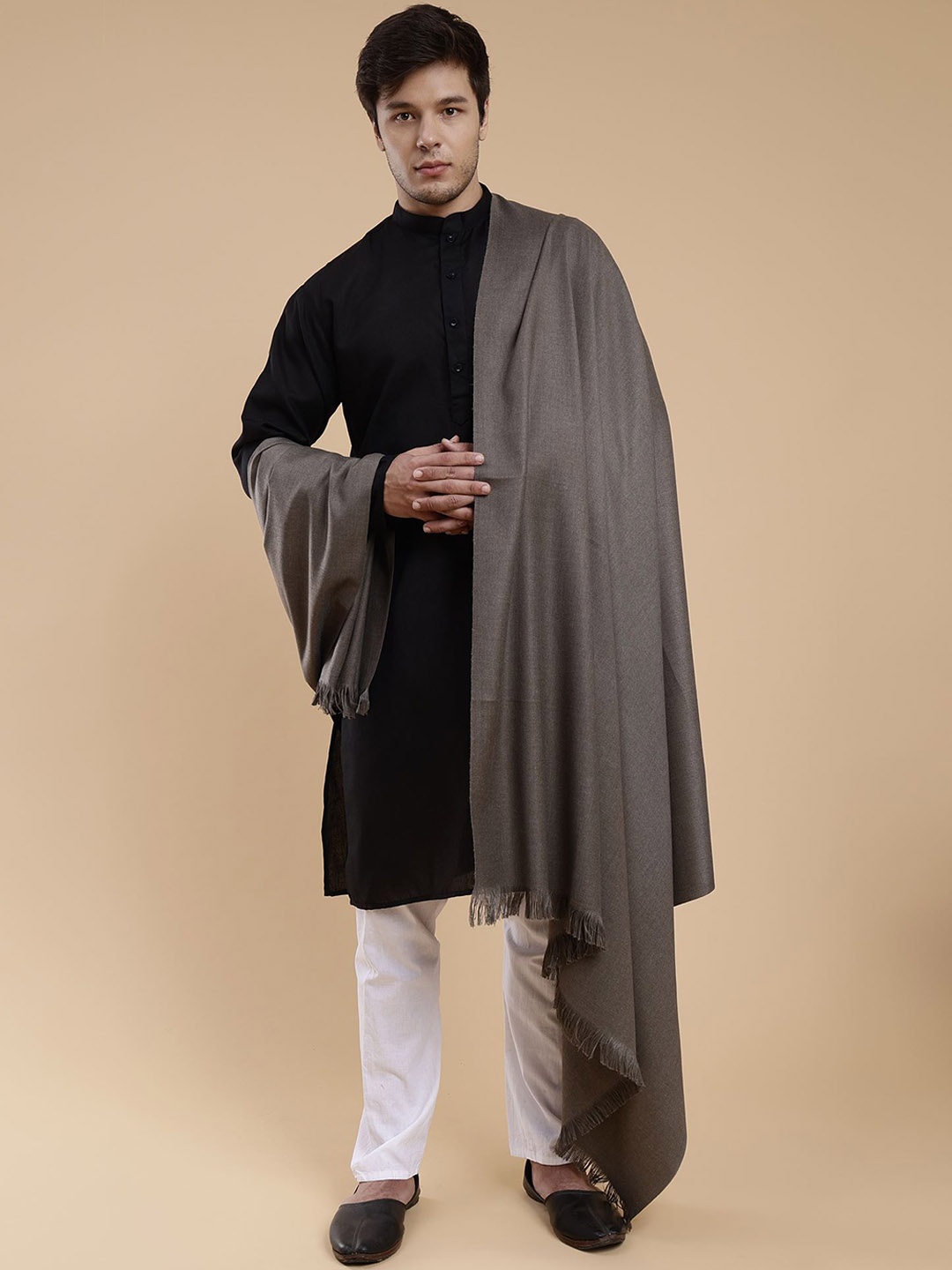 

Moda Chales Wool Shawl With Fringed Border, Brown