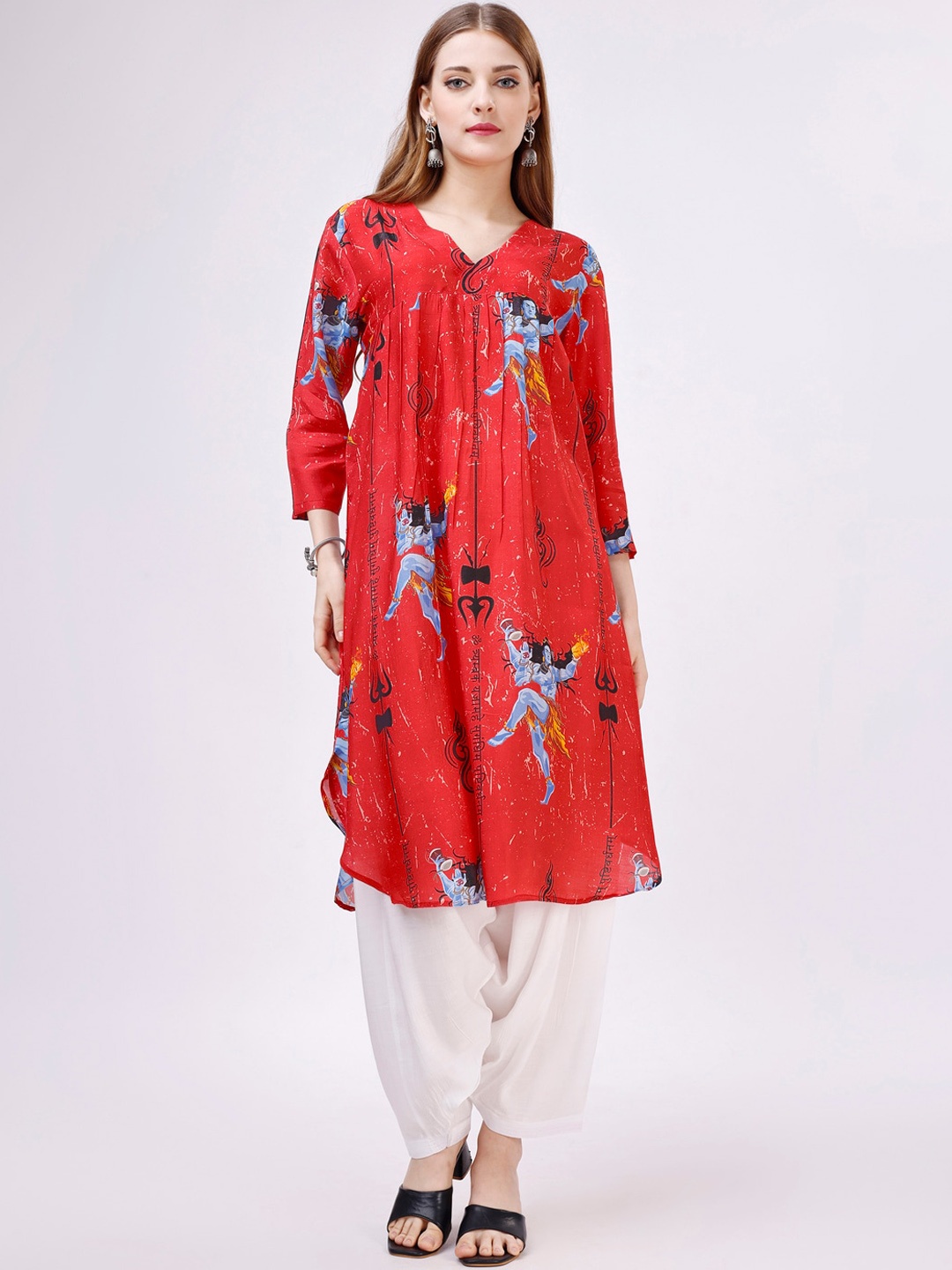 

TWAM SUNDARA Ethnic Motifs Printed Pure Cotton Kurta with Trousers, Red