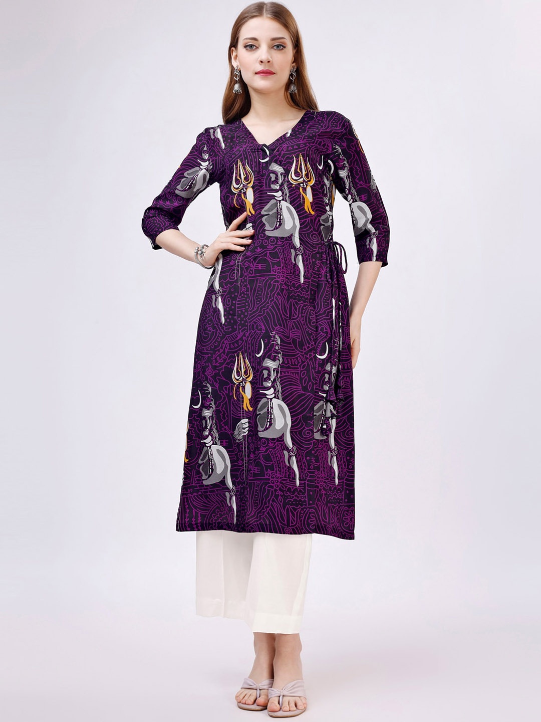 

TWAM SUNDARA Ethnic Motifs Printed Pure Cotton Kurta with Trousers, Purple