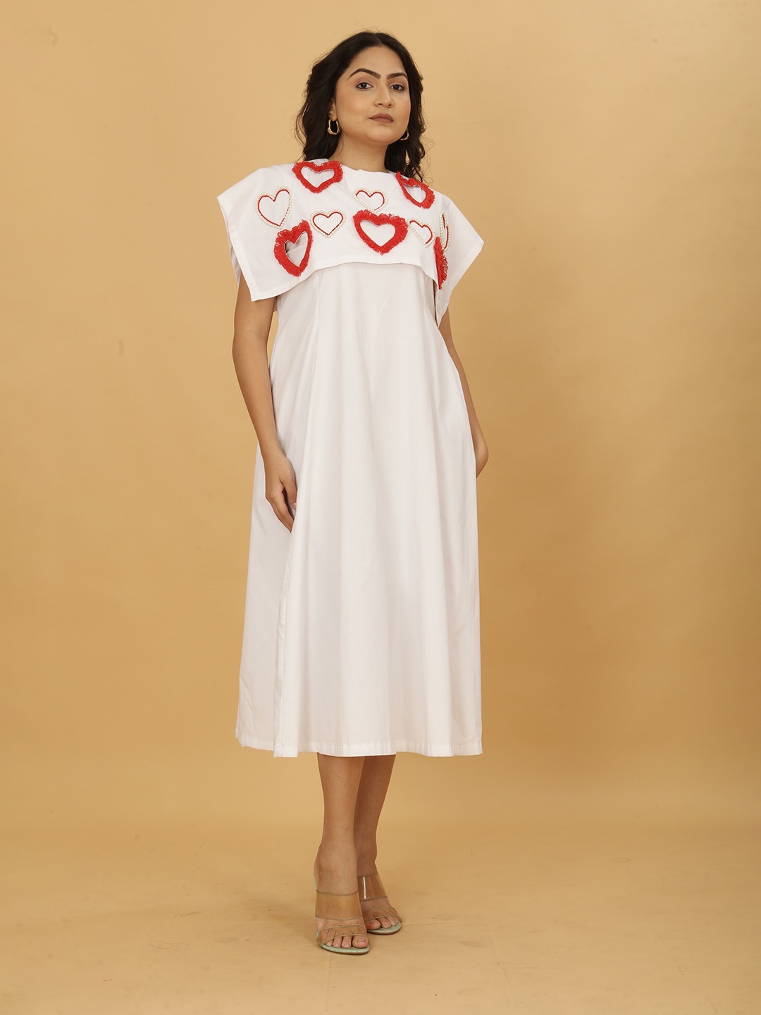 

POSHAAK BY RADHEE MANGUKIYA Embellished Cotton Fit & Flare Dress, White