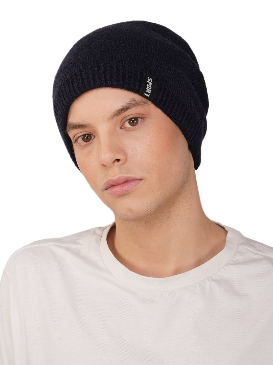 

iSWEVEN Unisex Self Designed Woollen Beanie, Navy blue