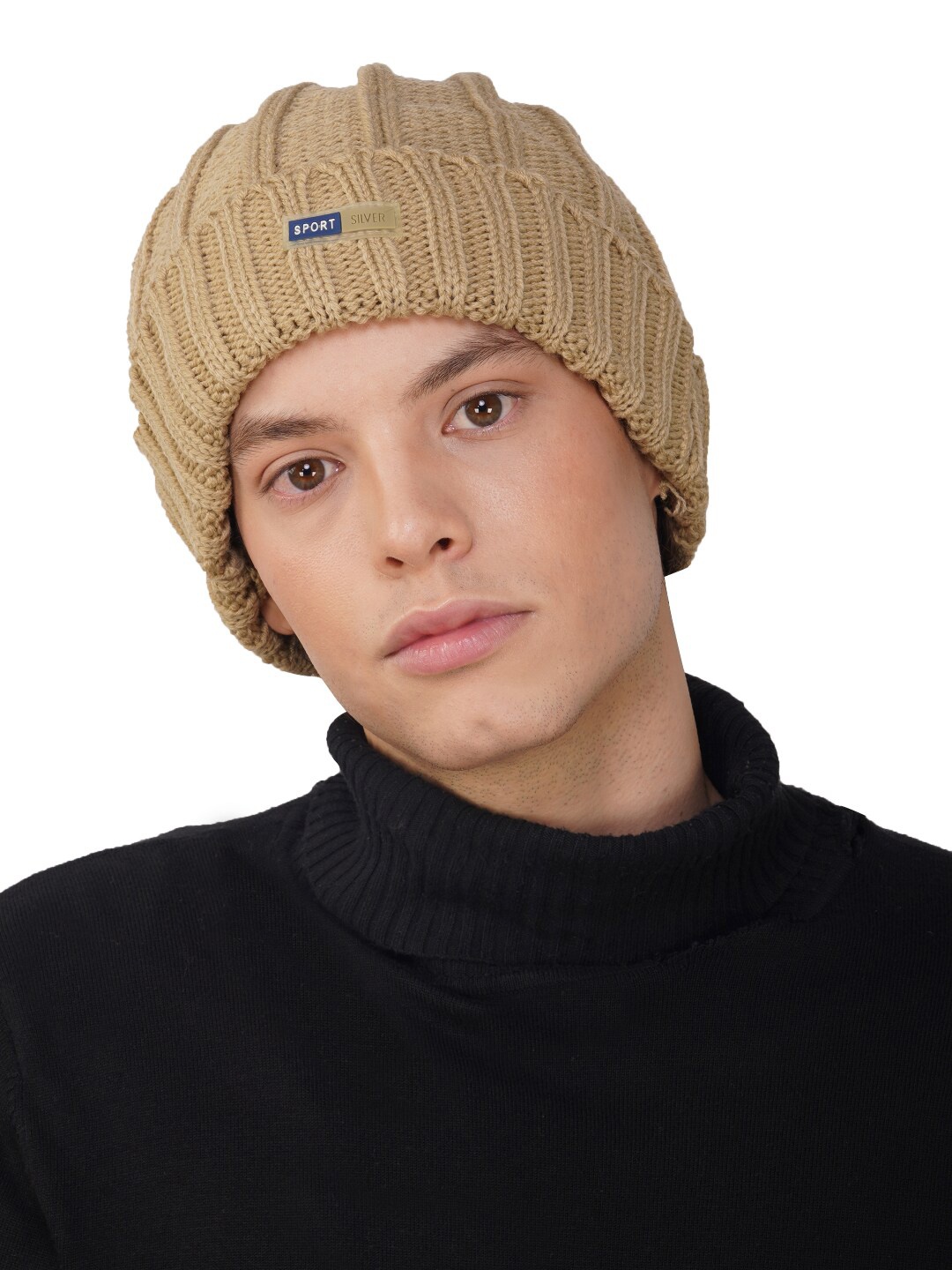 

iSWEVEN Unisex Self Design Woollen Beanie, Brown