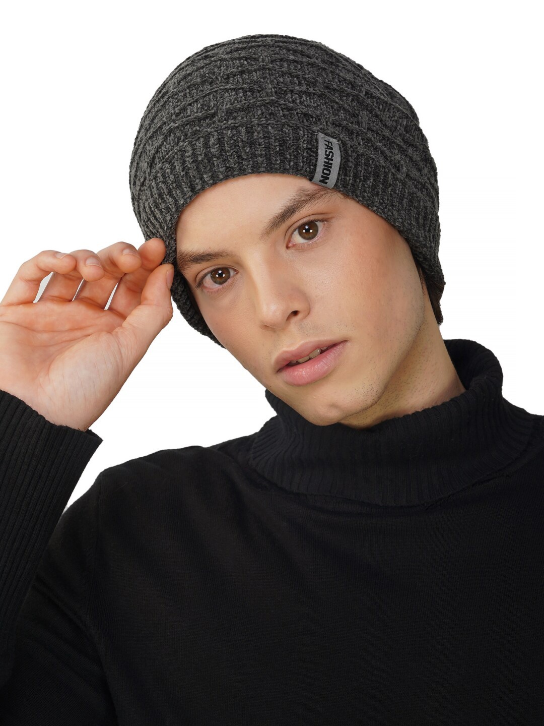 

iSWEVEN Unisex Self Design Woollen Beanie, Grey