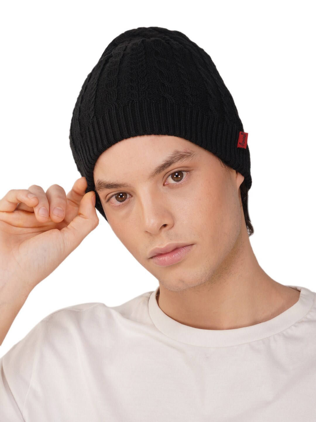 

iSWEVEN Unisex Self Design Woollen Beanie, Black