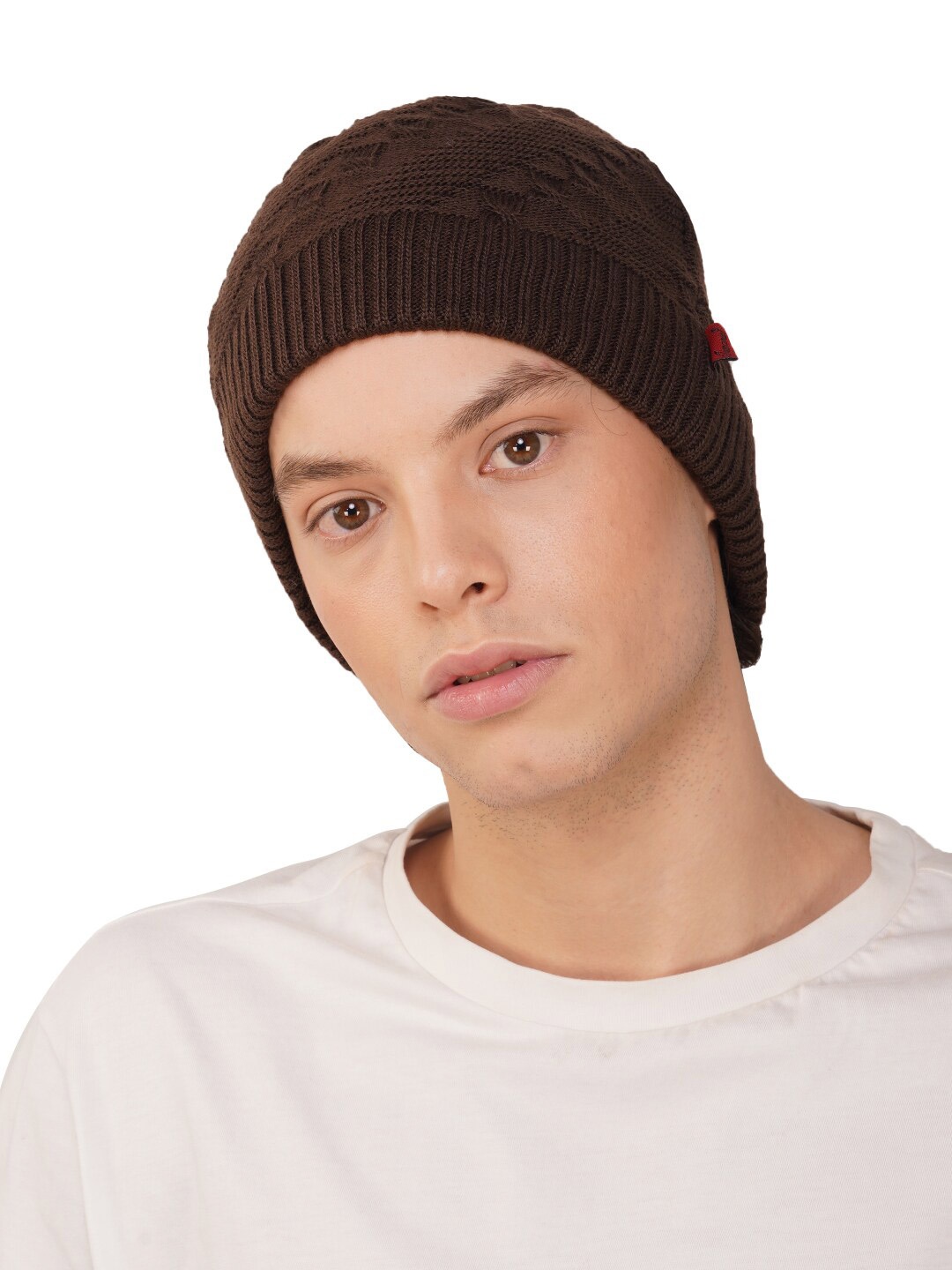 

iSWEVEN Unisex Self Design Woollen Beanie, Brown