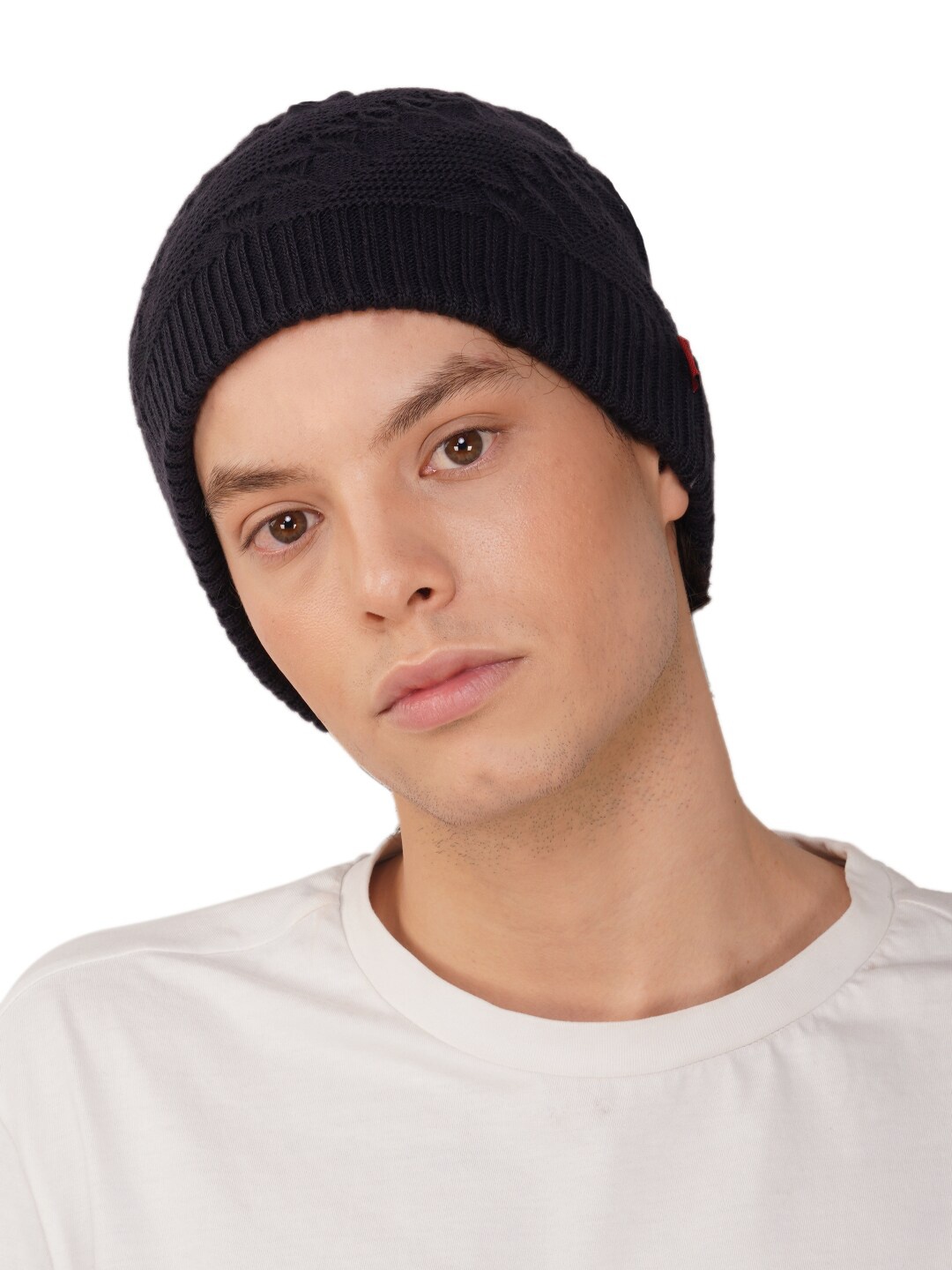 

iSWEVEN Unisex Self Design Woollen Beanie, Navy blue