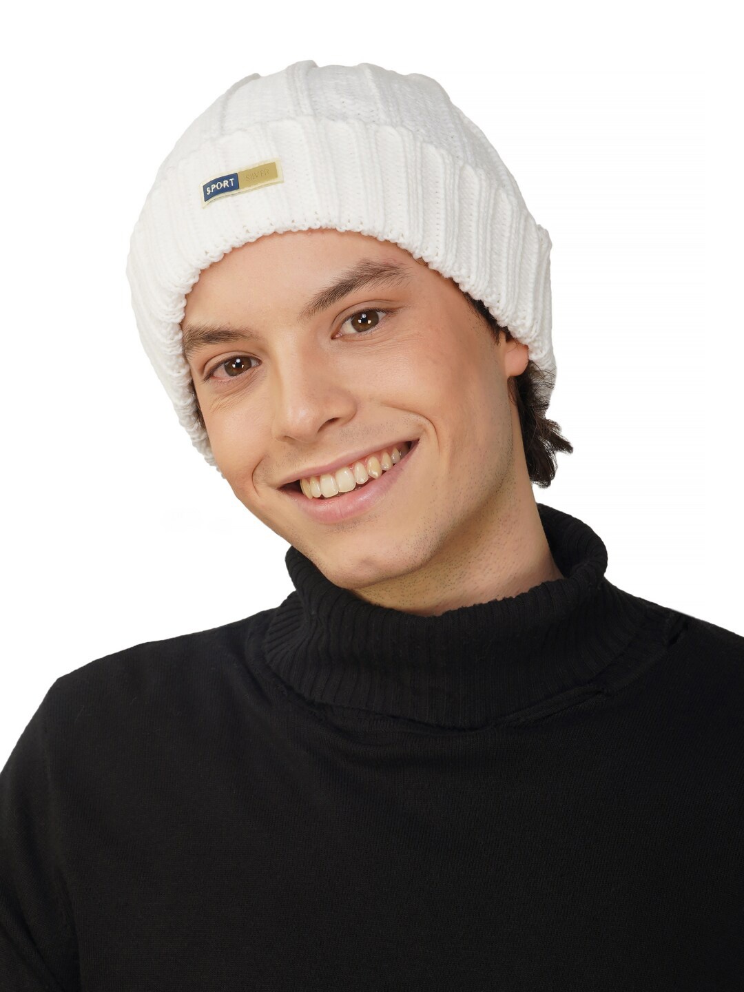 

iSWEVEN Unisex Self Design Woollen Beanie, White