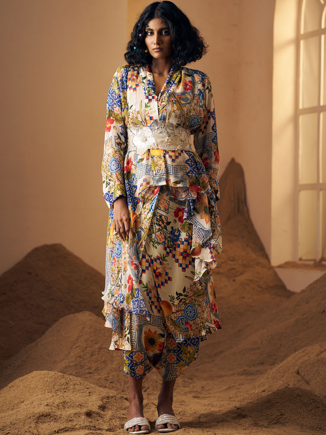 

POSHAAK BY RADHEE MANGUKIYA Ethnic Motifs Printed Georgette Kurta with Harem Pants, White