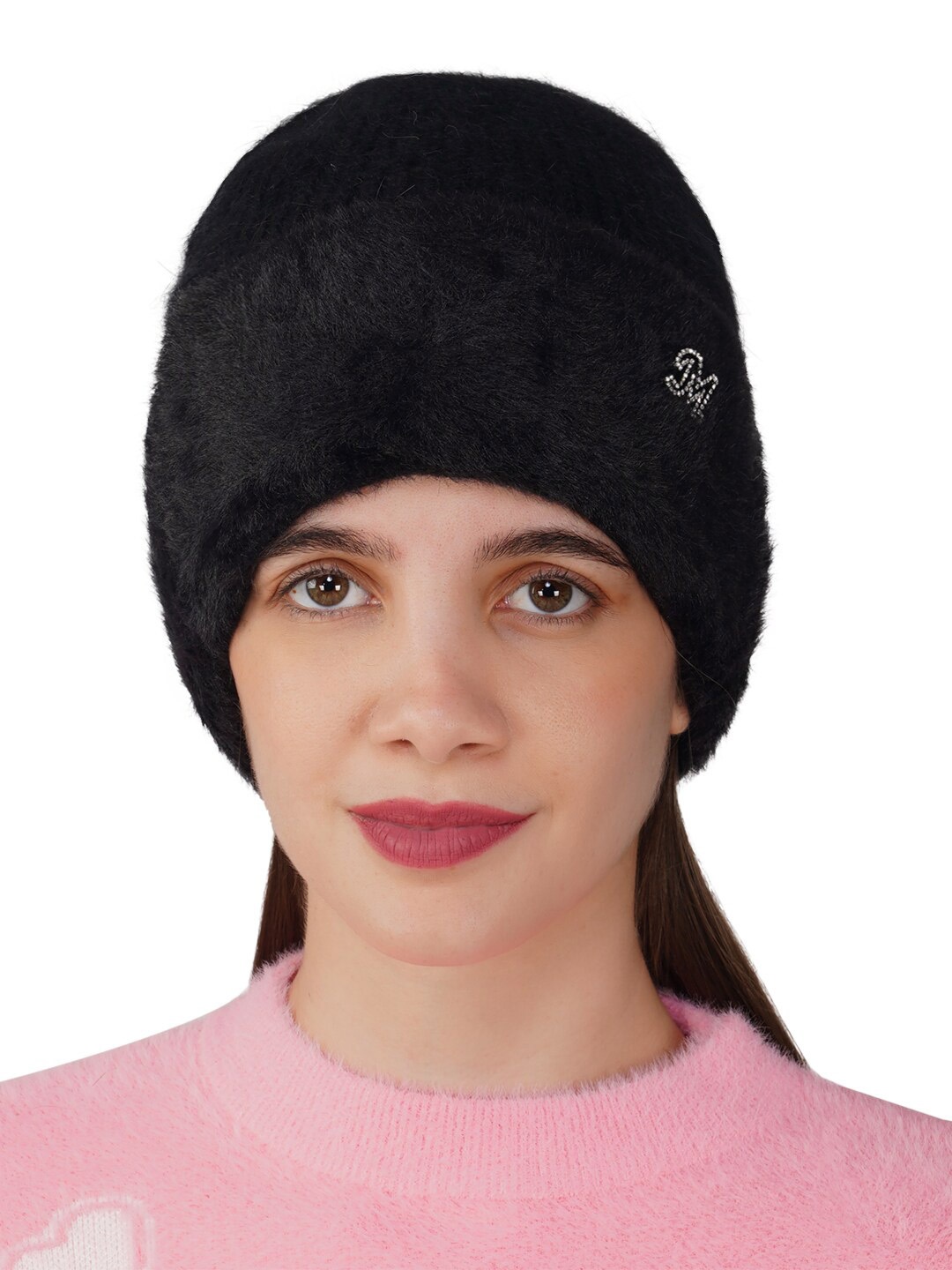 

iSWEVEN Unisex Self Design Woollen Beanie, Black