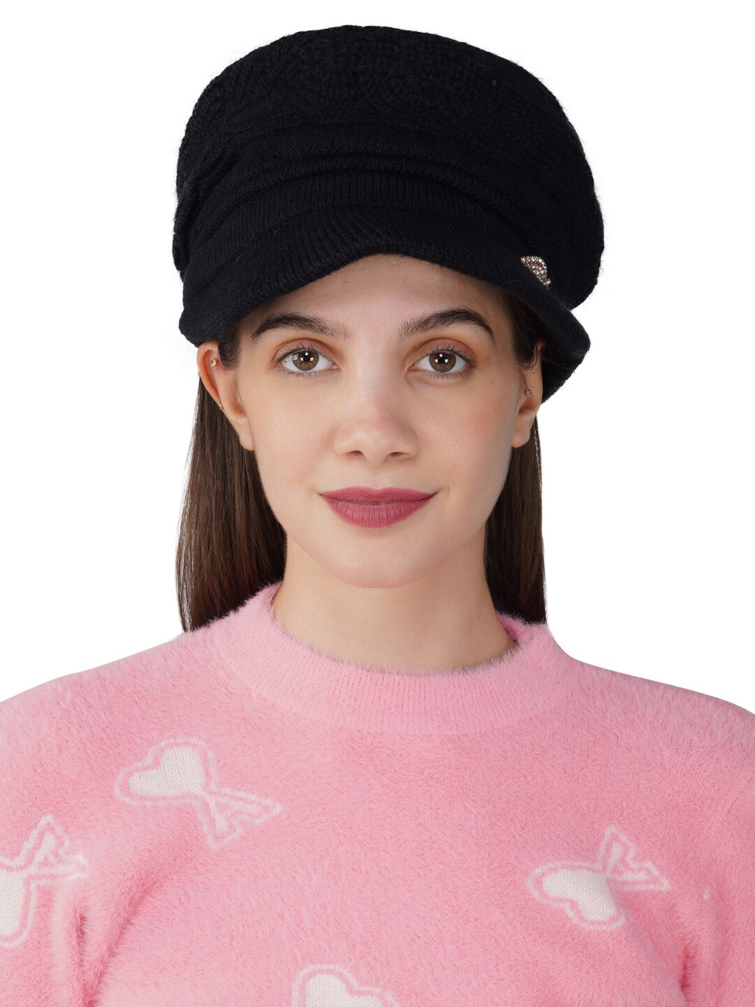 

iSWEVEN Self Design Woolen Ascot Cap, Black