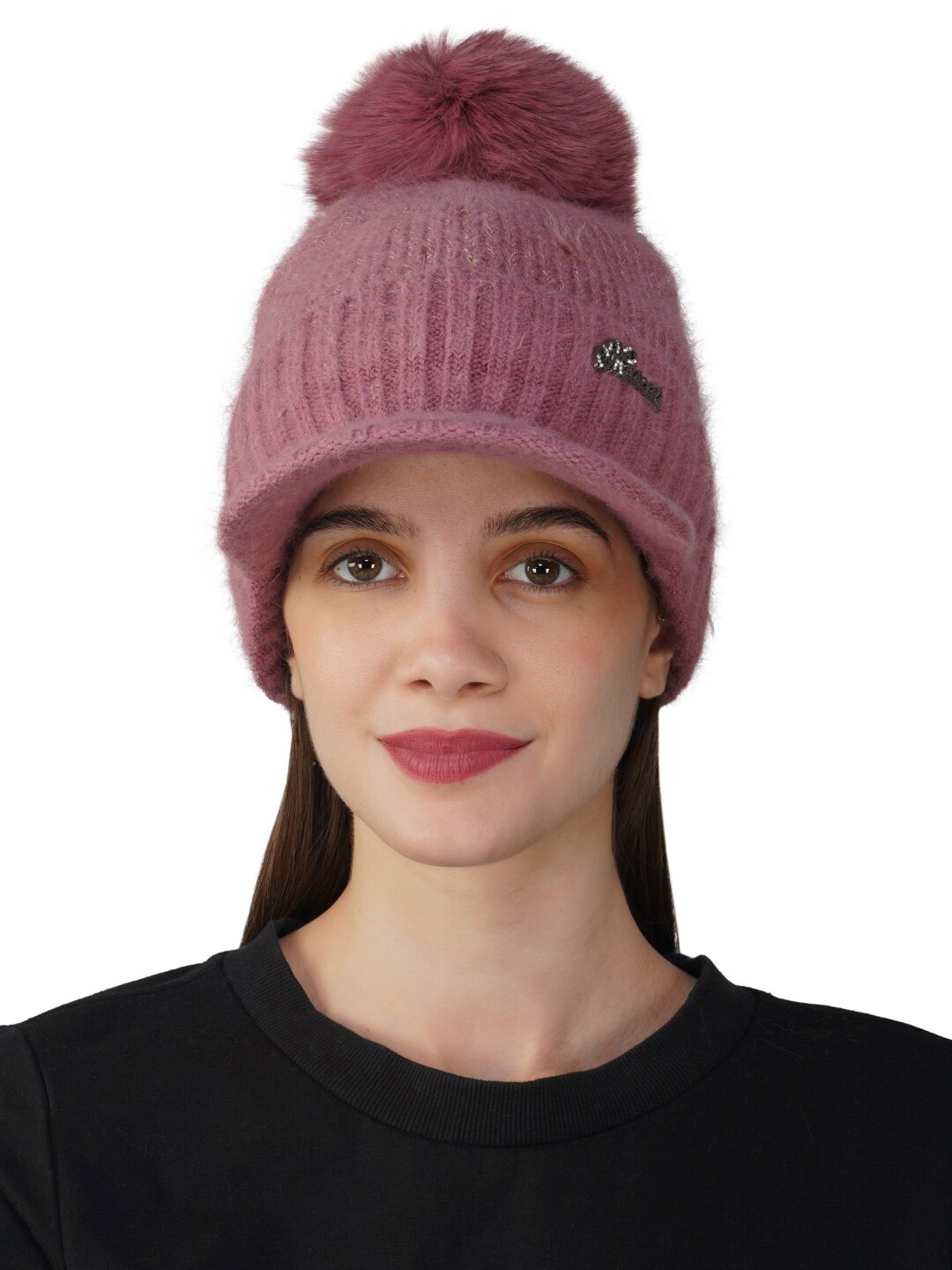 

iSWEVEN Ribbed Woolen Beanie Cap, Pink