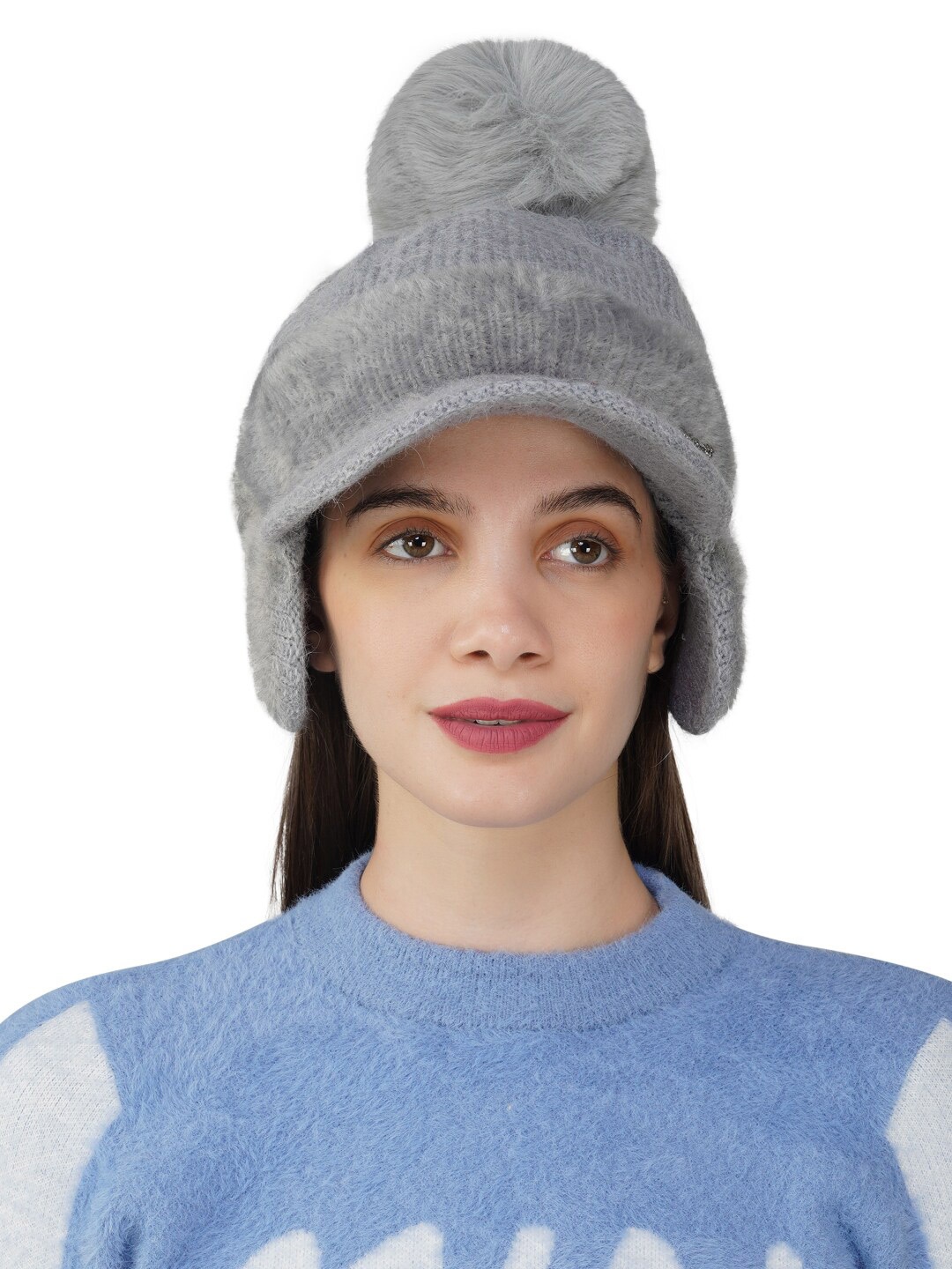 

iSWEVEN Women Self Design Woollen Slouchy Beanie, Grey