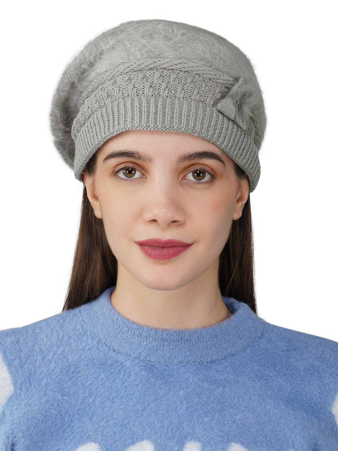 

iSWEVEN Women Self Design Woollen Slouchy Beanie, Grey