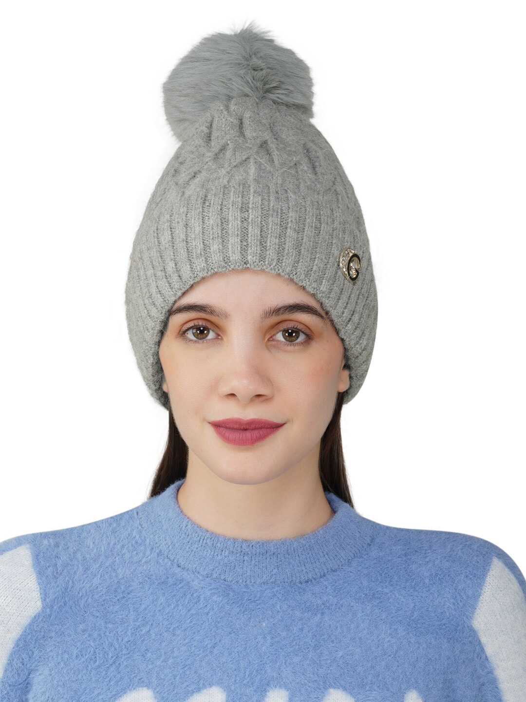 

iSWEVEN Women Self Design Woollen Slouchy Beanie, Grey