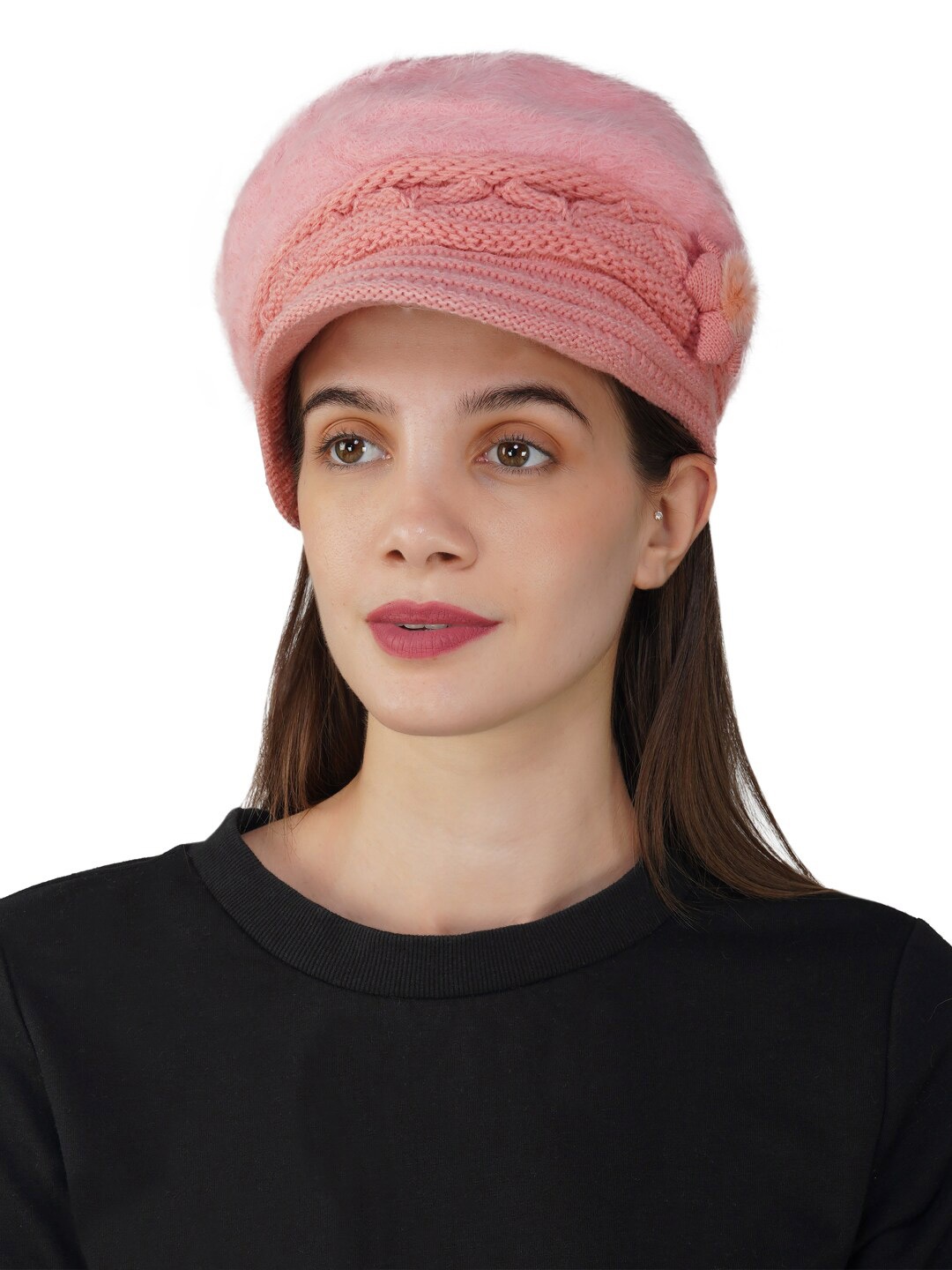 

iSWEVEN Women Self Design Woollen Slouchy Beanie, Pink