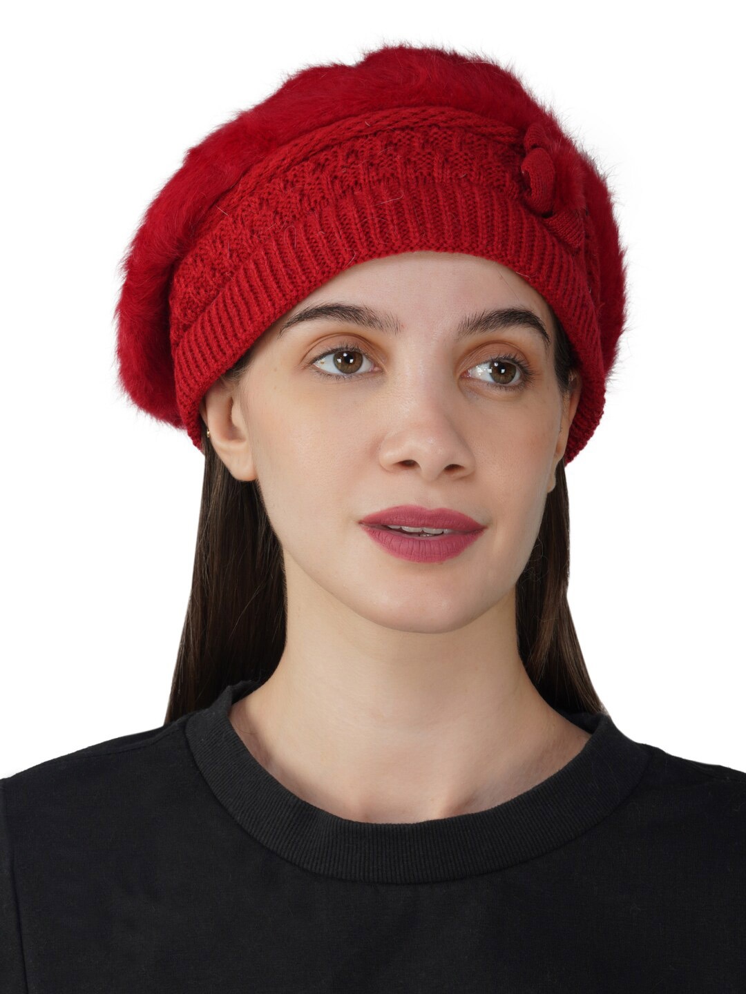 

iSWEVEN Women Self Design Woollen Slouchy Beanie, Red