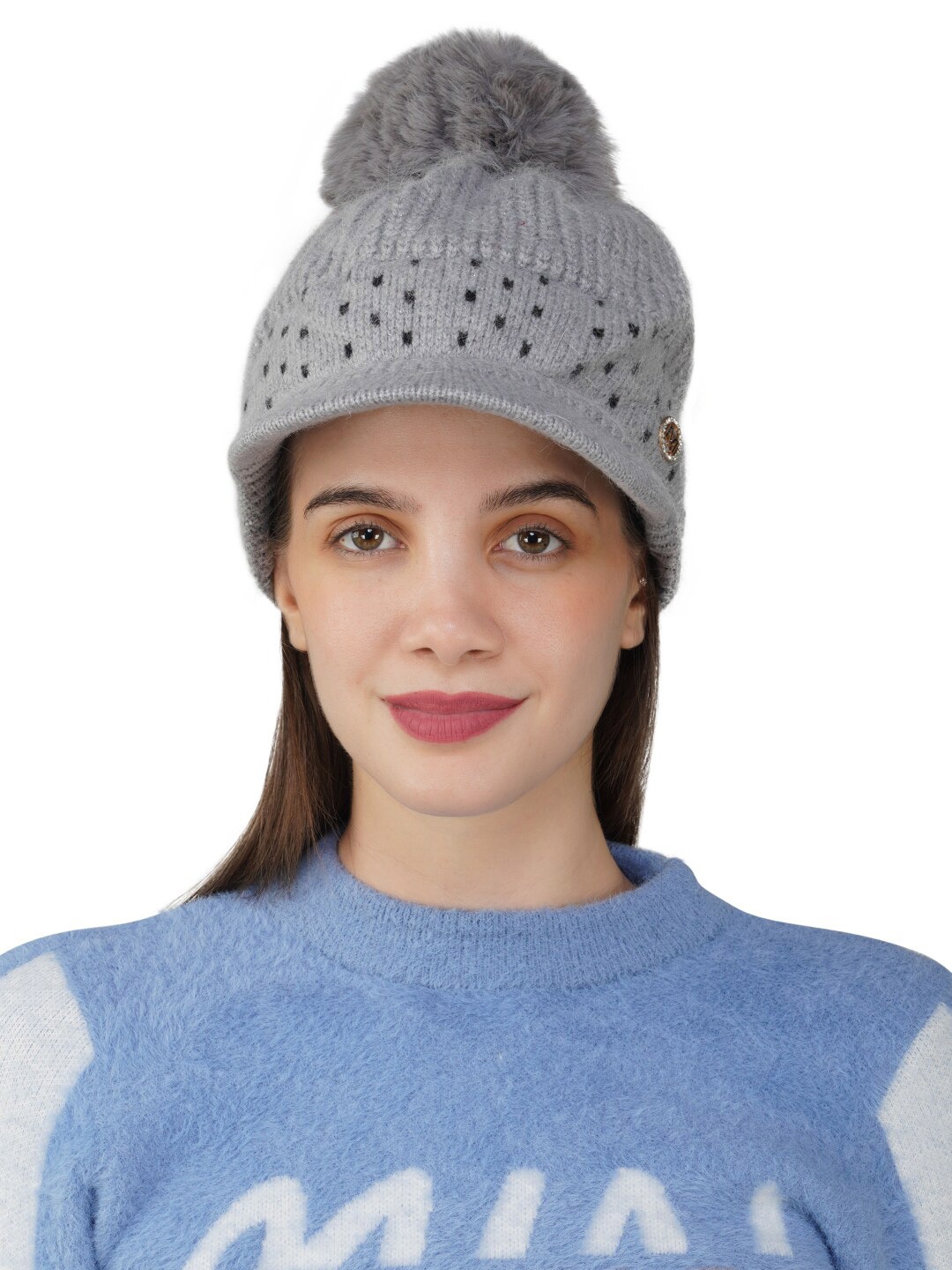 

iSWEVEN Women Self Design Woollen Slouchy Beanie, Grey