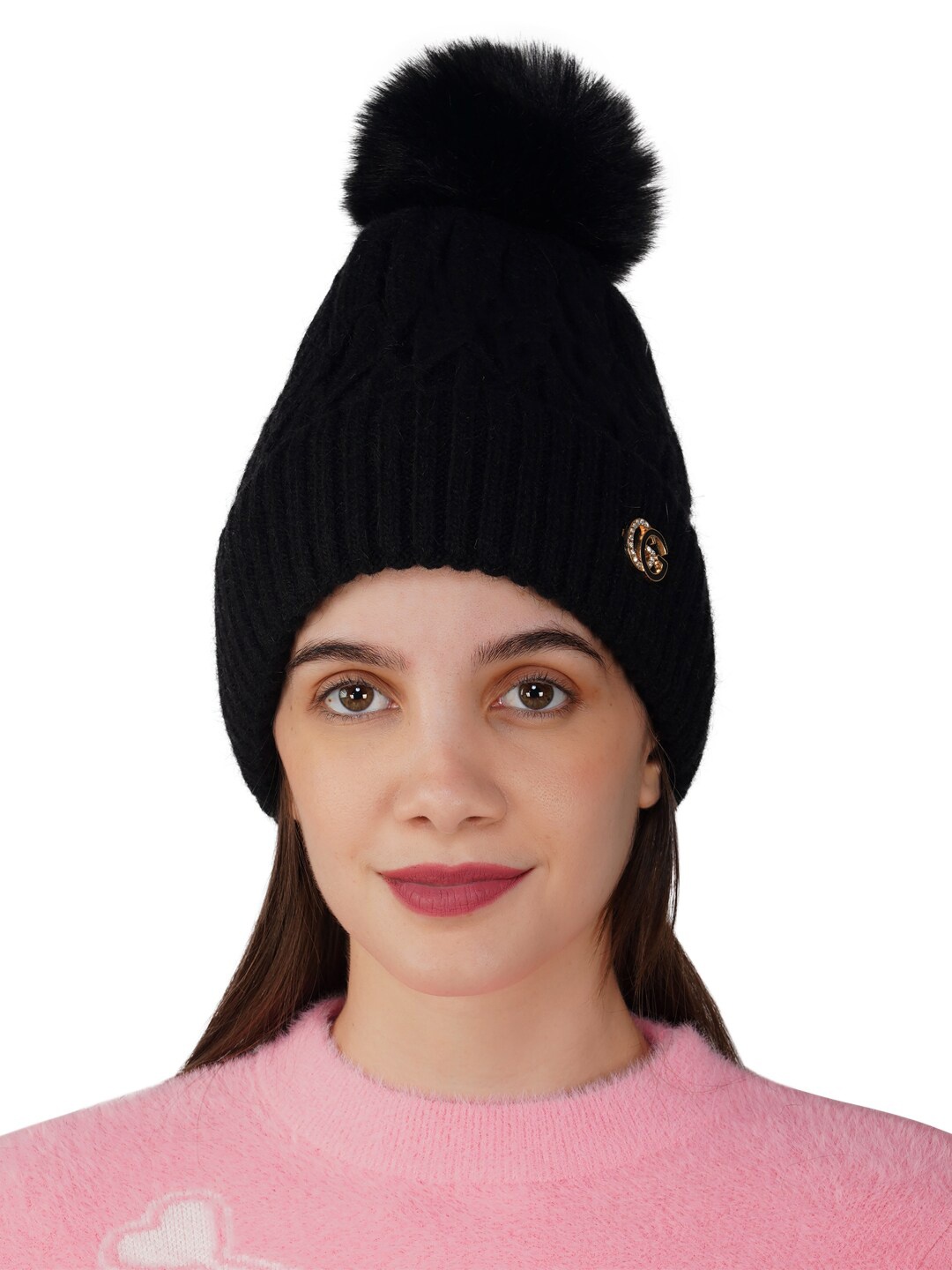 

iSWEVEN Self Design Wool Beanie, Black