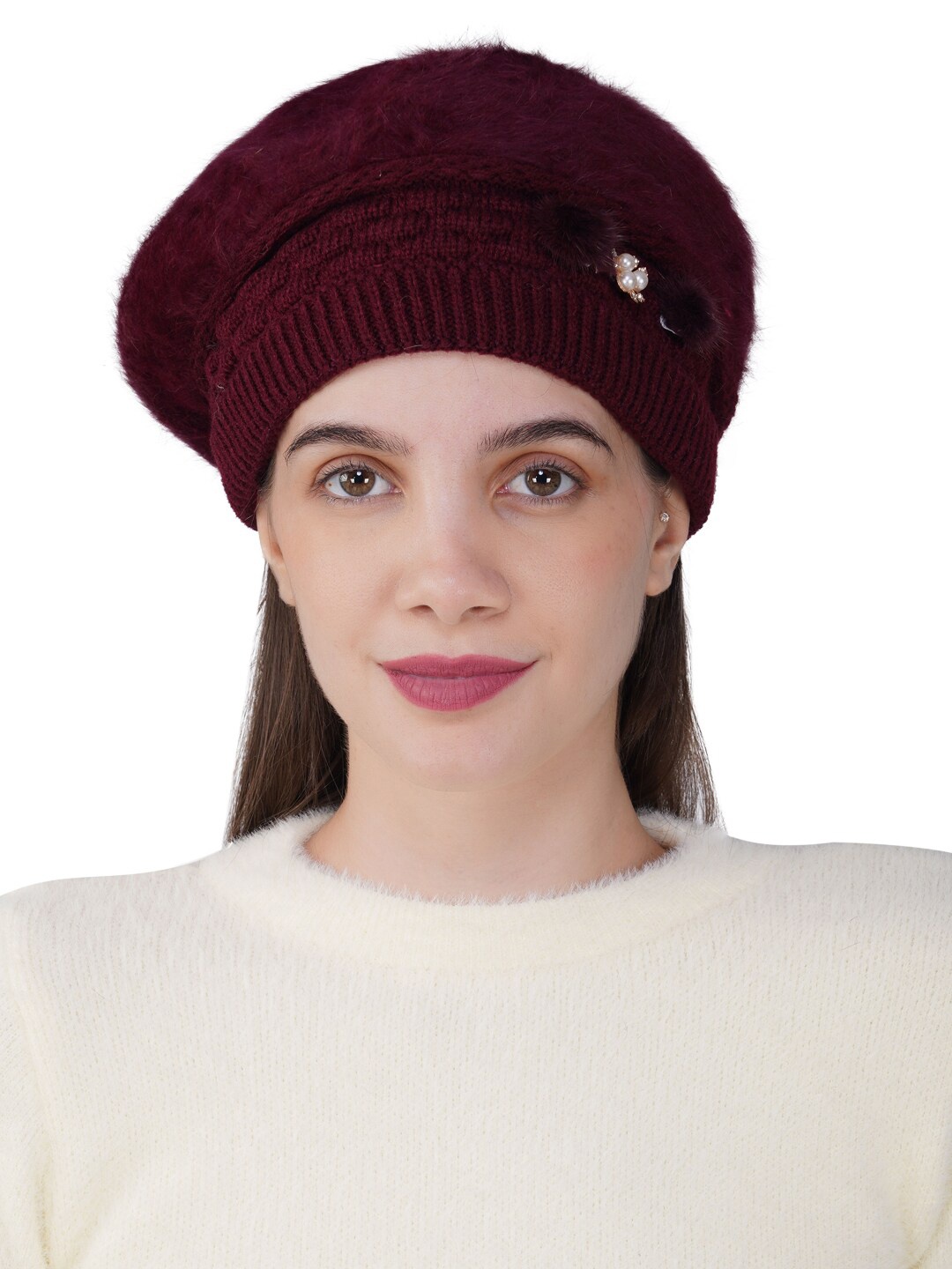 

iSWEVEN Self Design Wool Beanie, Maroon