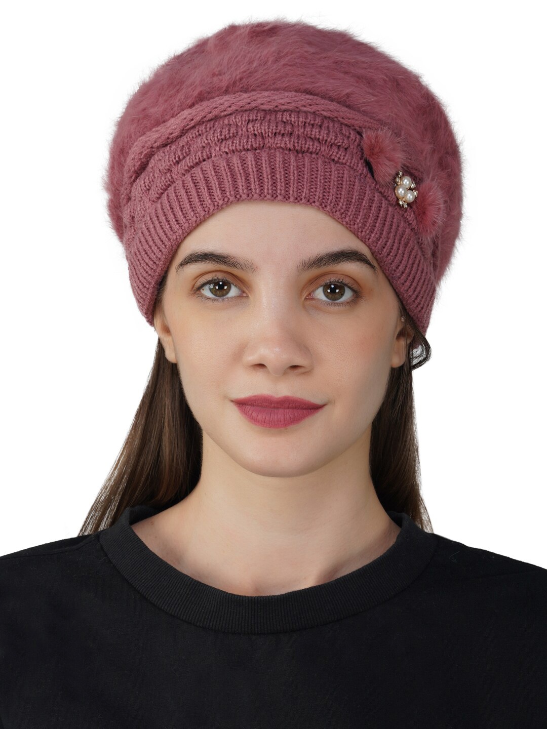 

iSWEVEN Unisex Self Design Woollen Beanie, Pink