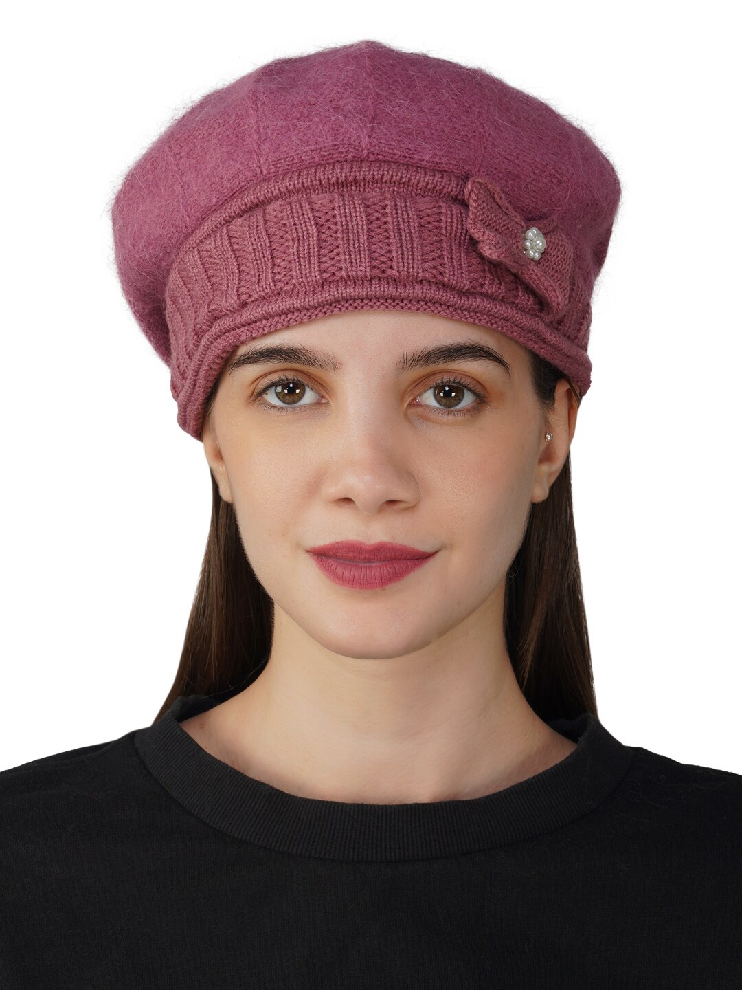 

iSWEVEN Unisex Self Design Woollen Beanie, Pink