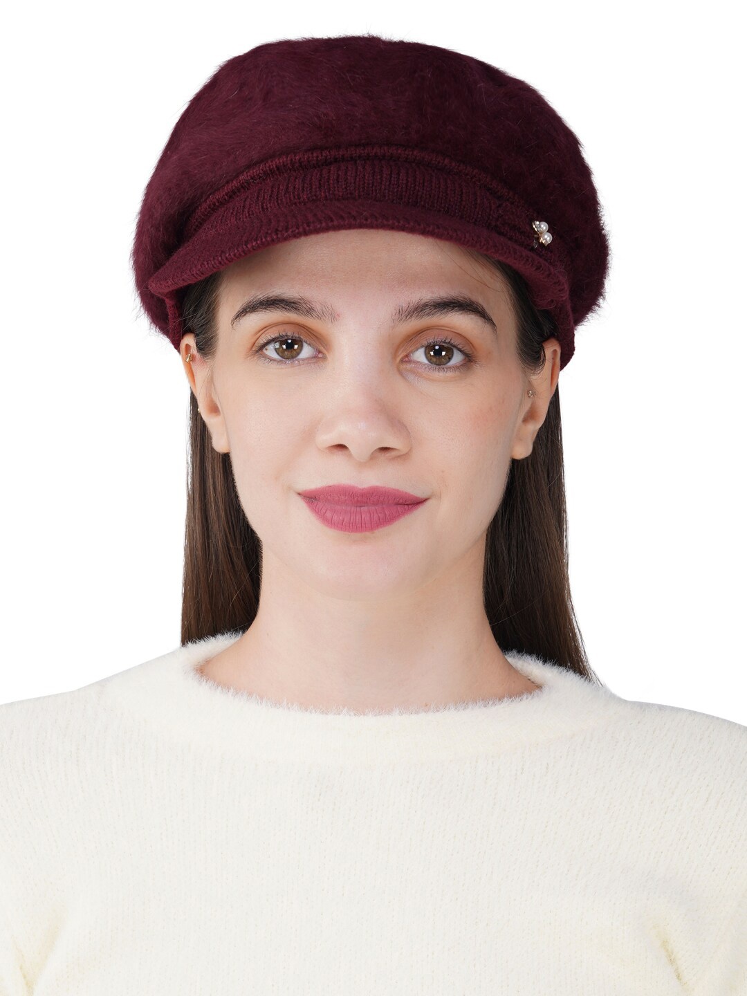 

iSWEVEN Unisex Self Design Woollen Beanie, Maroon