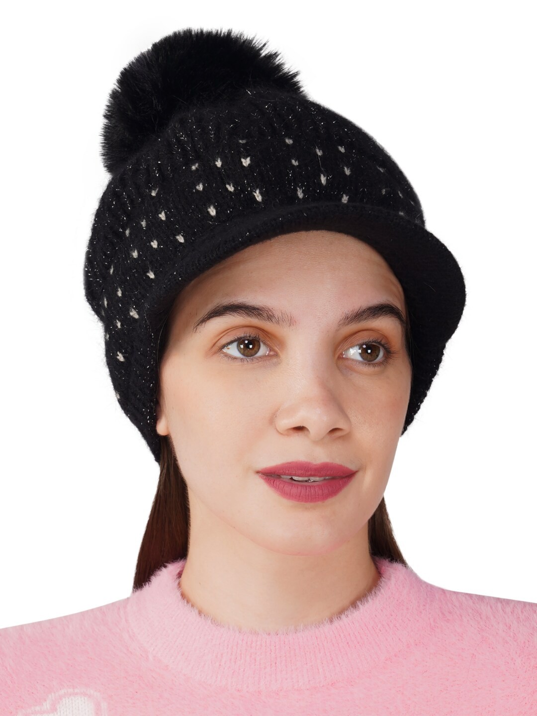 

iSWEVEN Unisex Self Design Woollen Beanie, Black