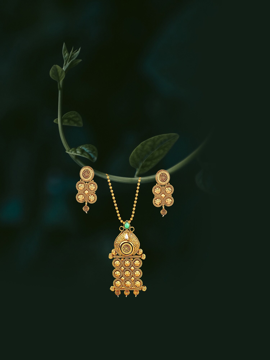 

Adwitiya Collection Gold-Plated Stone-Studded Antique Jewellery Set
