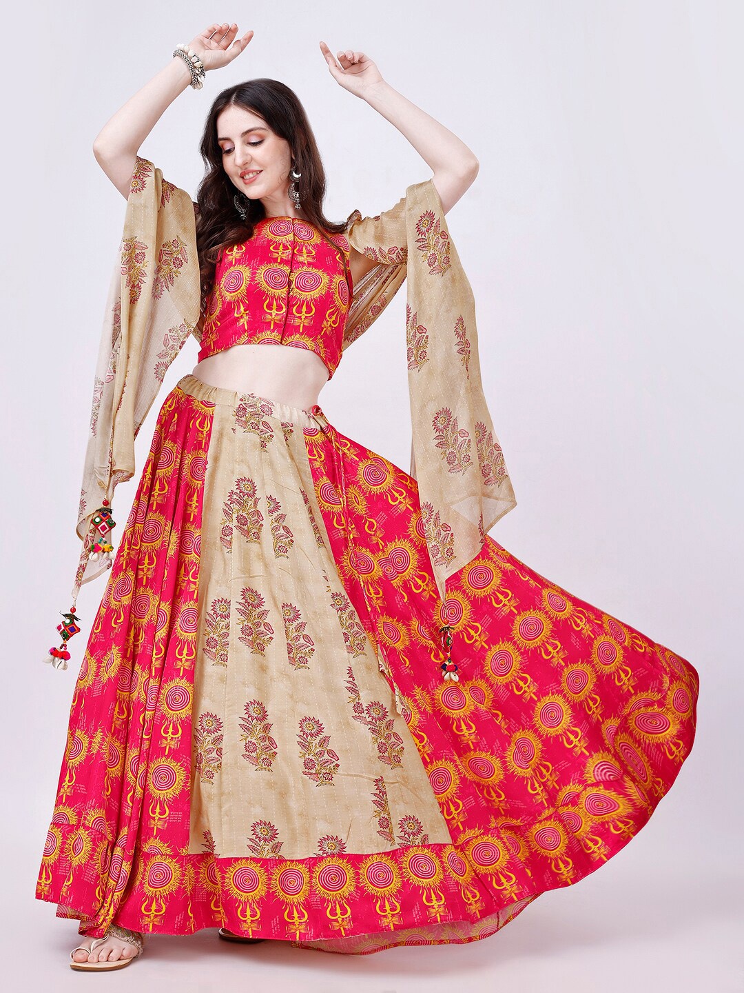 

TWAM SUNDARA Printed Satin Ready to Wear Lehenga & Blouse With Dupatta, Pink