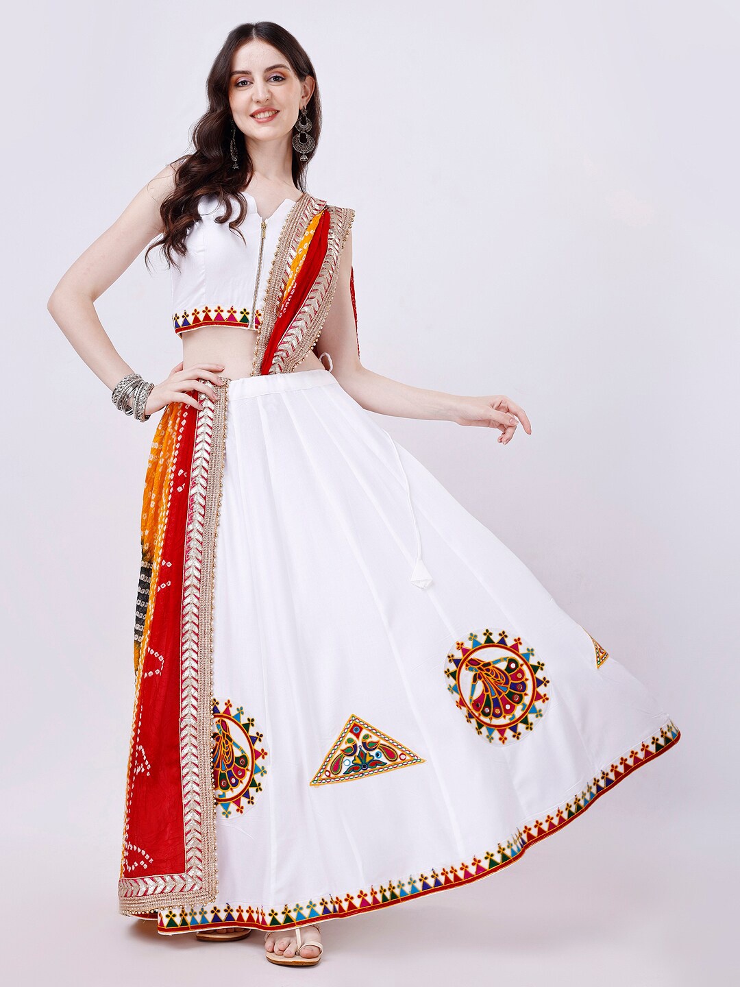 

TWAM SUNDARA Patchwork Ready to Wear Lehenga & Blouse With Dupatta, White