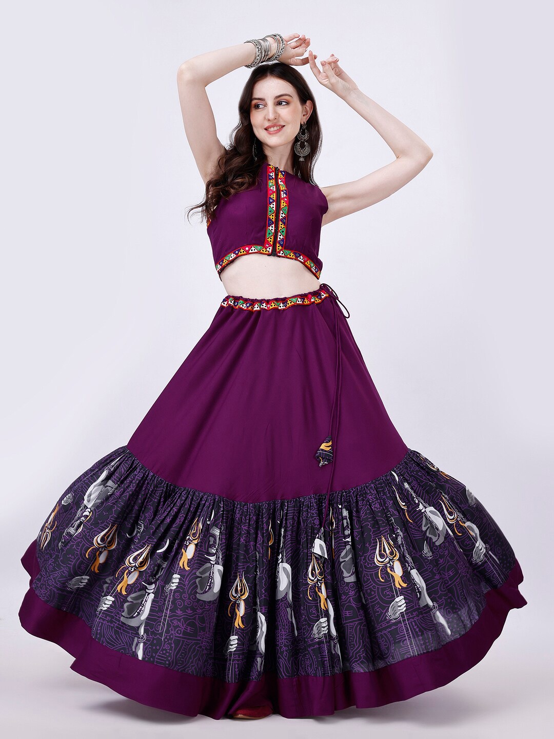 

TWAM SUNDARA Printed Patchwork Cotton Ready to Wear Lehenga & Blouse, Purple