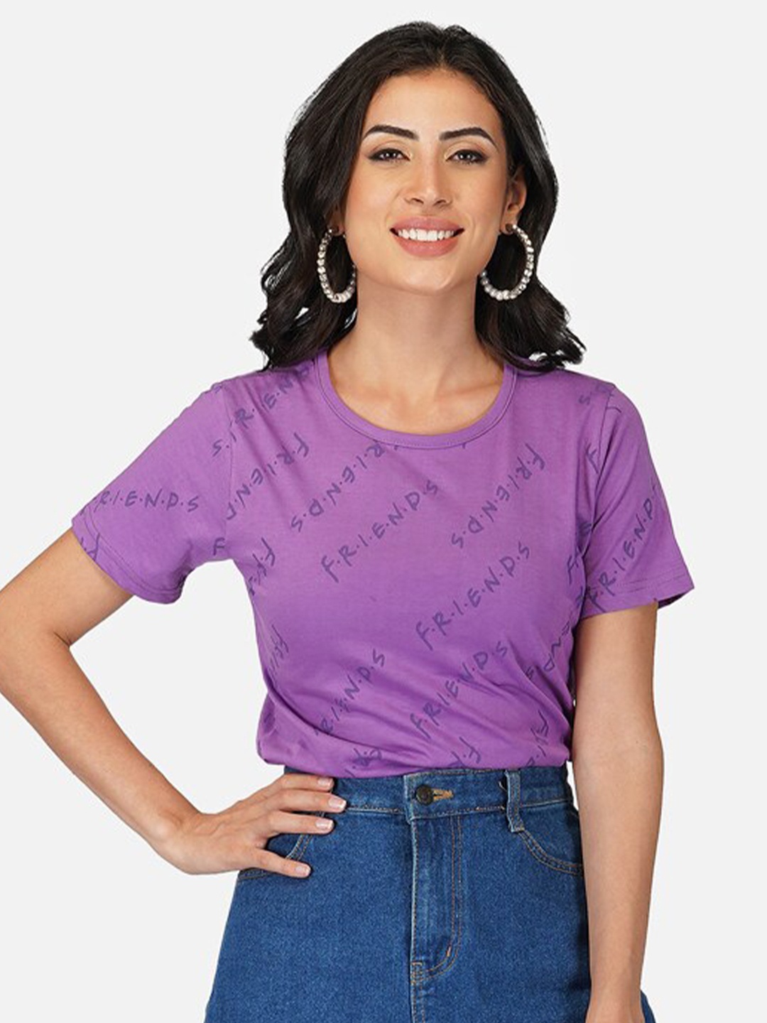 

BASE 41 Friends Printed Slim Fit Pure Cotton T-shirt, Lavender