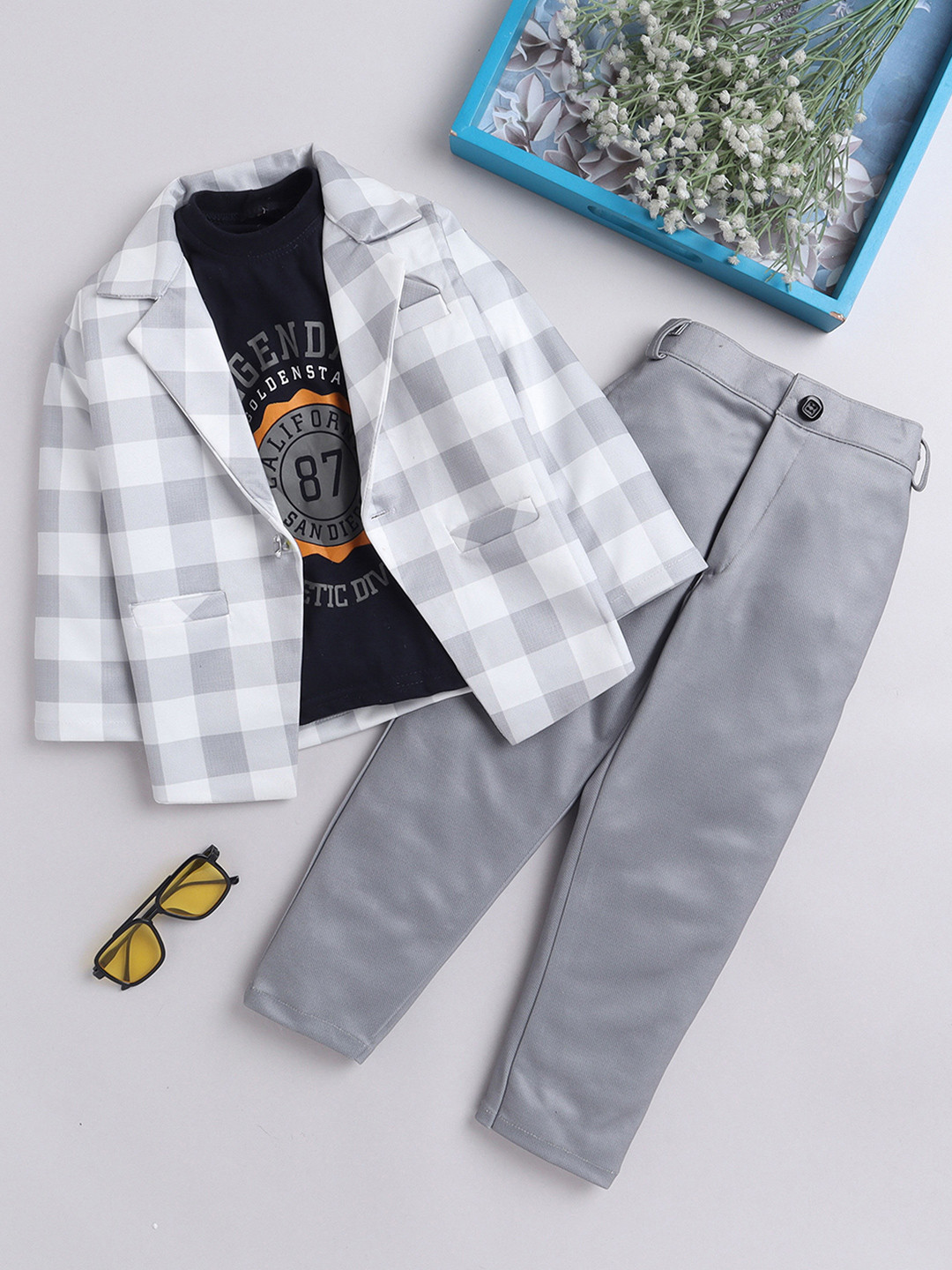 

BAESD Boys Typography Printed T-shirt with Trousers & Coat, Grey
