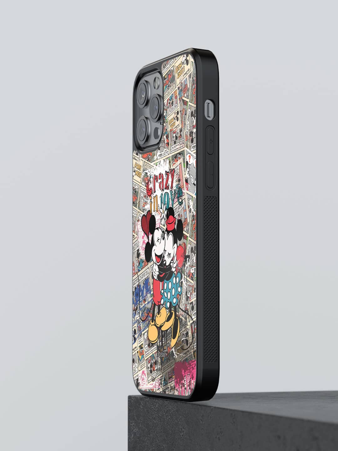 

macmerise Mickey & Minnie Crazy In Love Printed iPhone 12 Pro Phone Bumper Case Cover, Grey