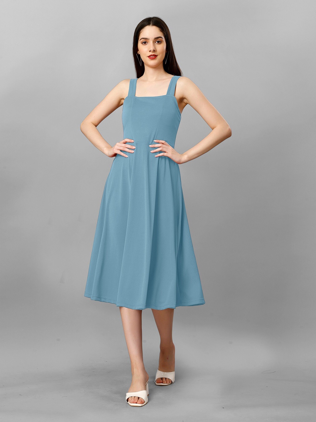 

BAESD Sleeveless Square Neck Fit and Flare Dress, Turquoise blue