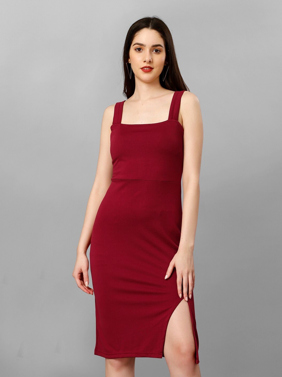 

BAESD Shoulder Straps Bodycon Dress, Maroon