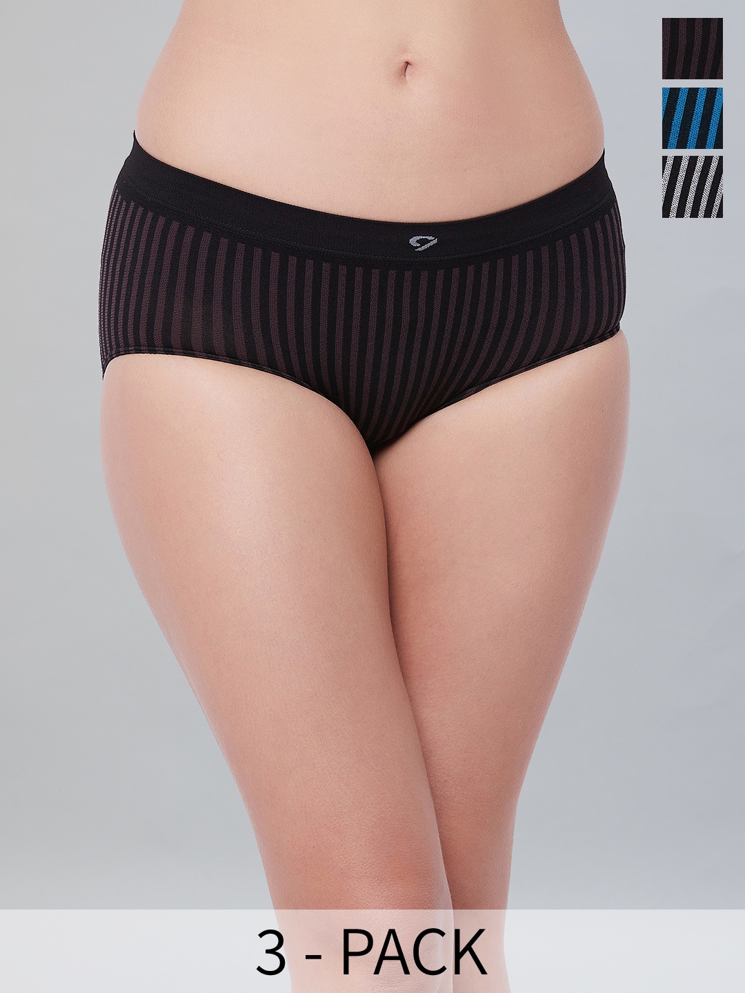

C9 AIRWEAR Seamless Pack Of 3 Assorted Striped Mid-Rise Basic Briefs