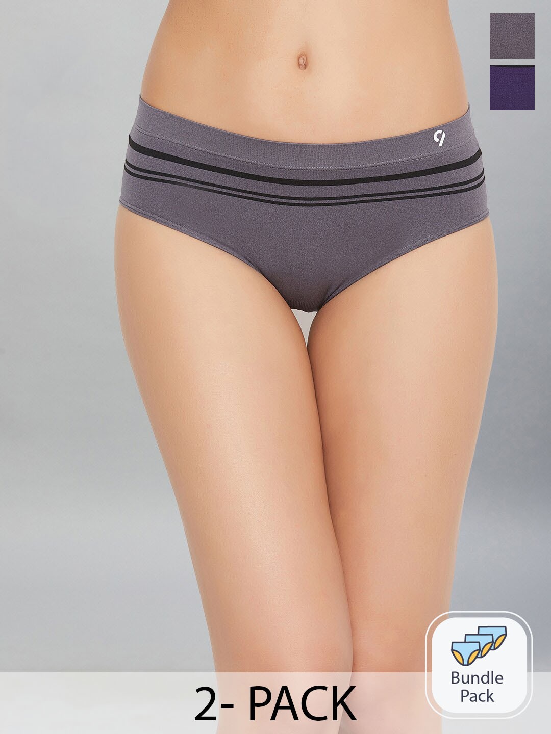 

C9 AIRWEAR Seamless Pack Of 2 Assorted Striped Mid-Rise Basic Briefs