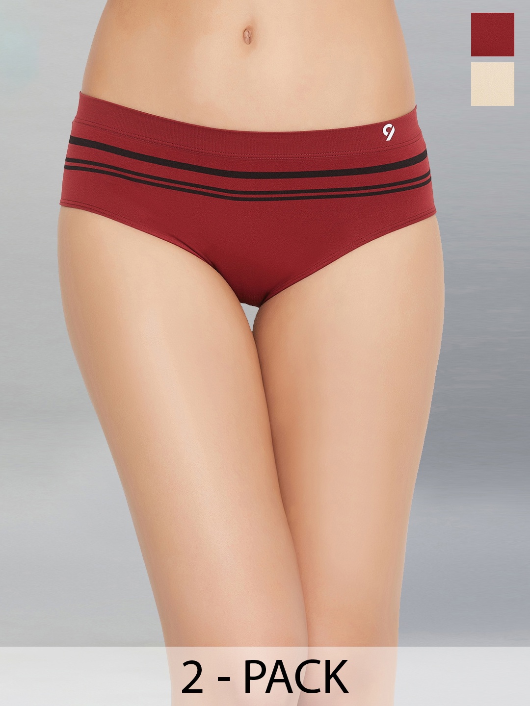 

C9 AIRWEAR Pack Of 2 Assorted Striped Seamless Mid-Rise Basic Briefs