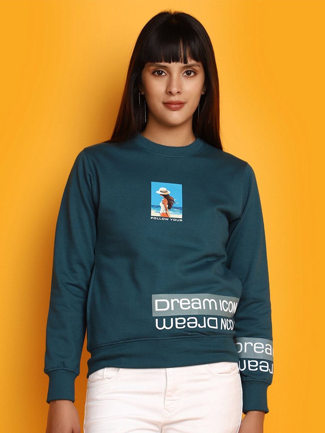 

V-Mart Graphic Printed Round Neck Pullover Sweatshirt, Teal