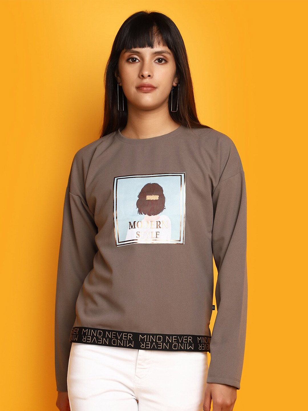 

V-Mart Graphic Printed Round Neck Cotton Pullover Sweatshirt, Grey
