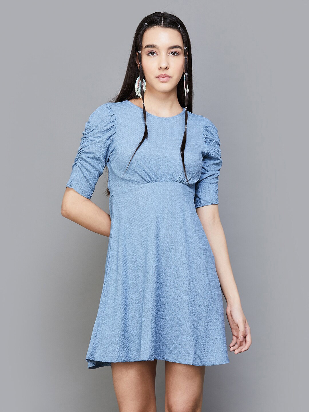 

Ginger by Lifestyle Self Design Puff Sleeves Mini A-Line Dress, Blue