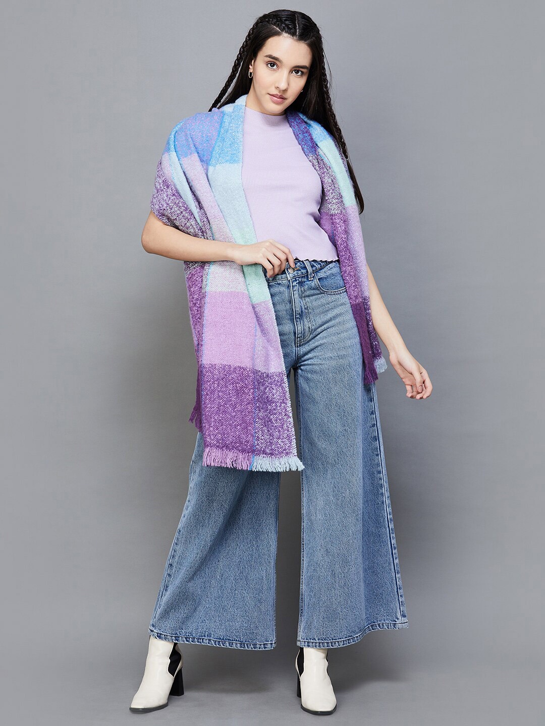 

Ginger by Lifestyle Women Colourblocked Stole, Purple